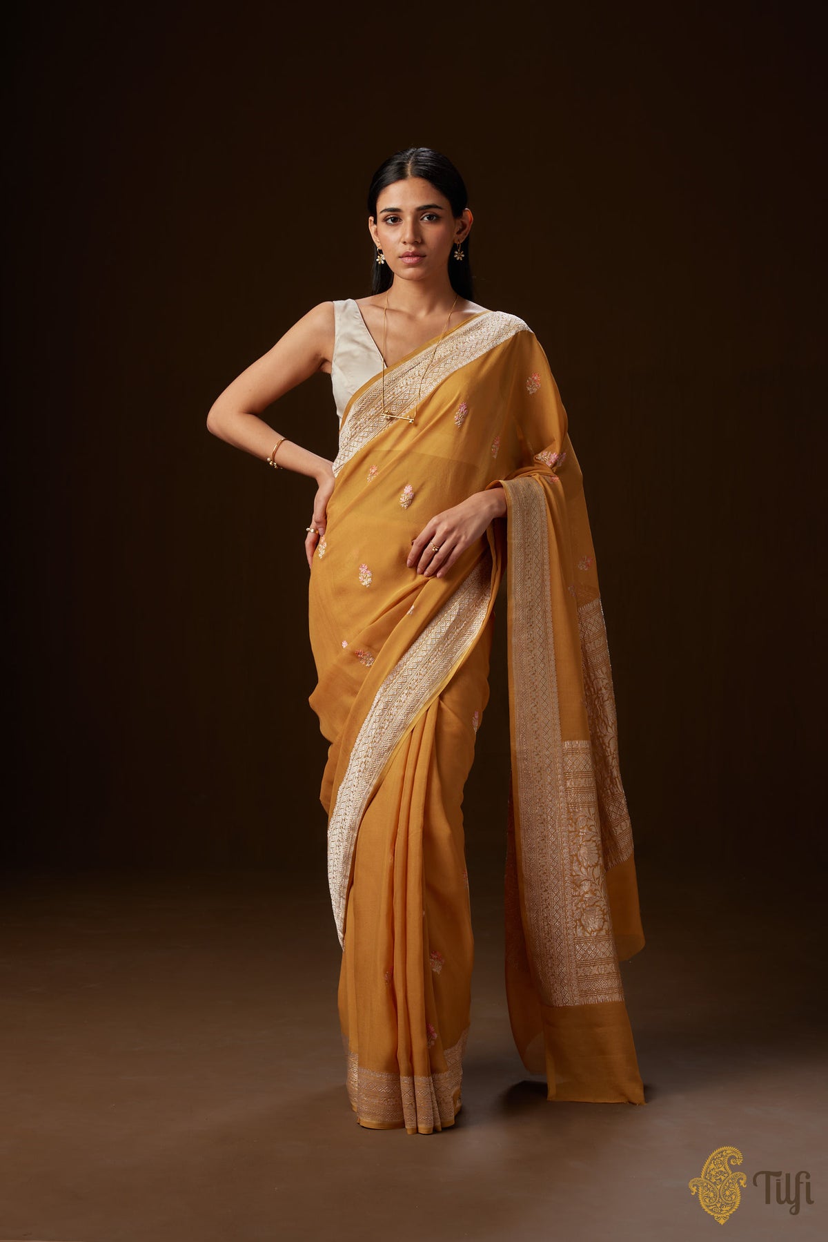 Pre-Order: Ochre Pure Khaddi Georgette Banarasi Handloom Saree