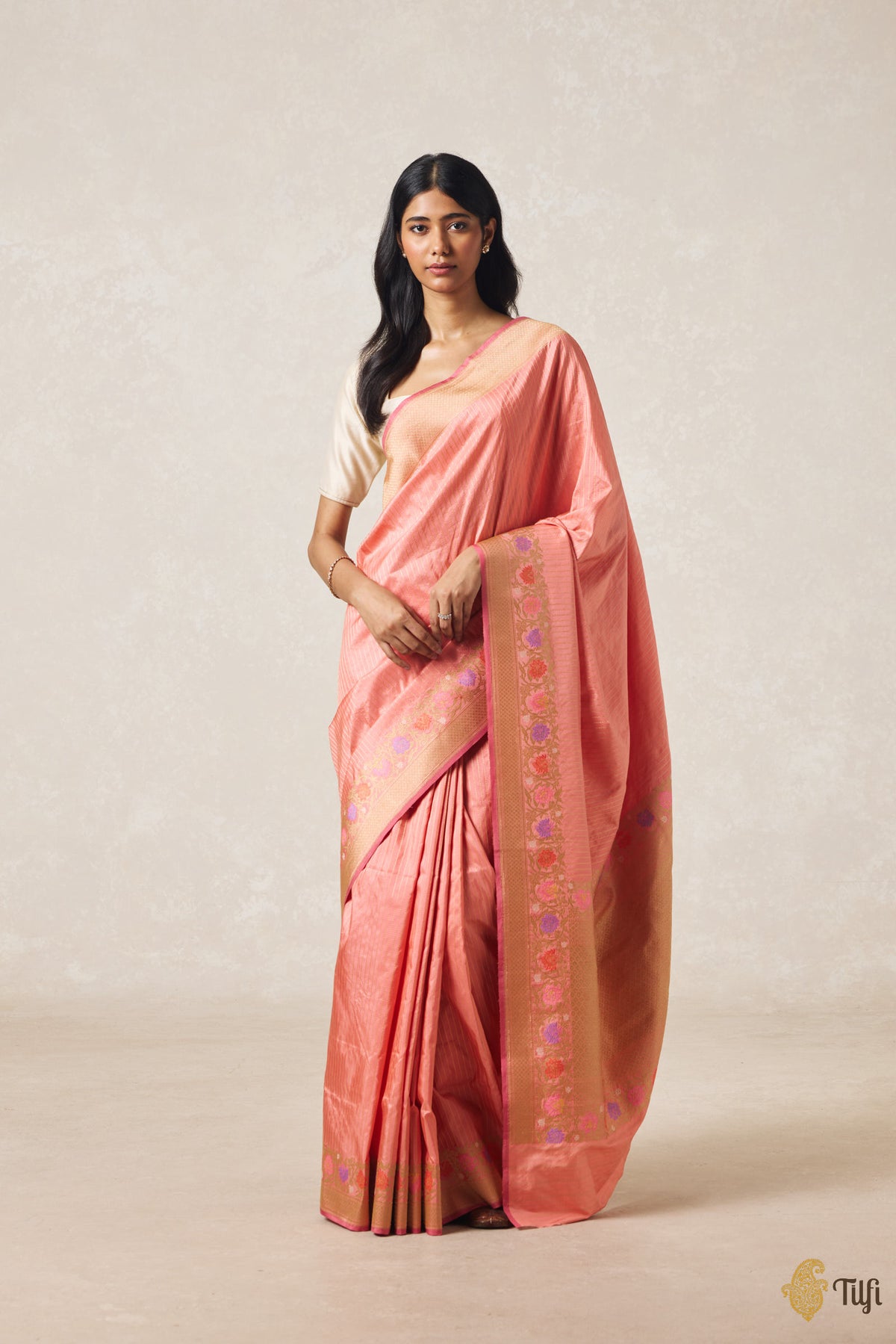 Pre-Order: Peach Pure Katan Silk Banarasi Handloom Saree