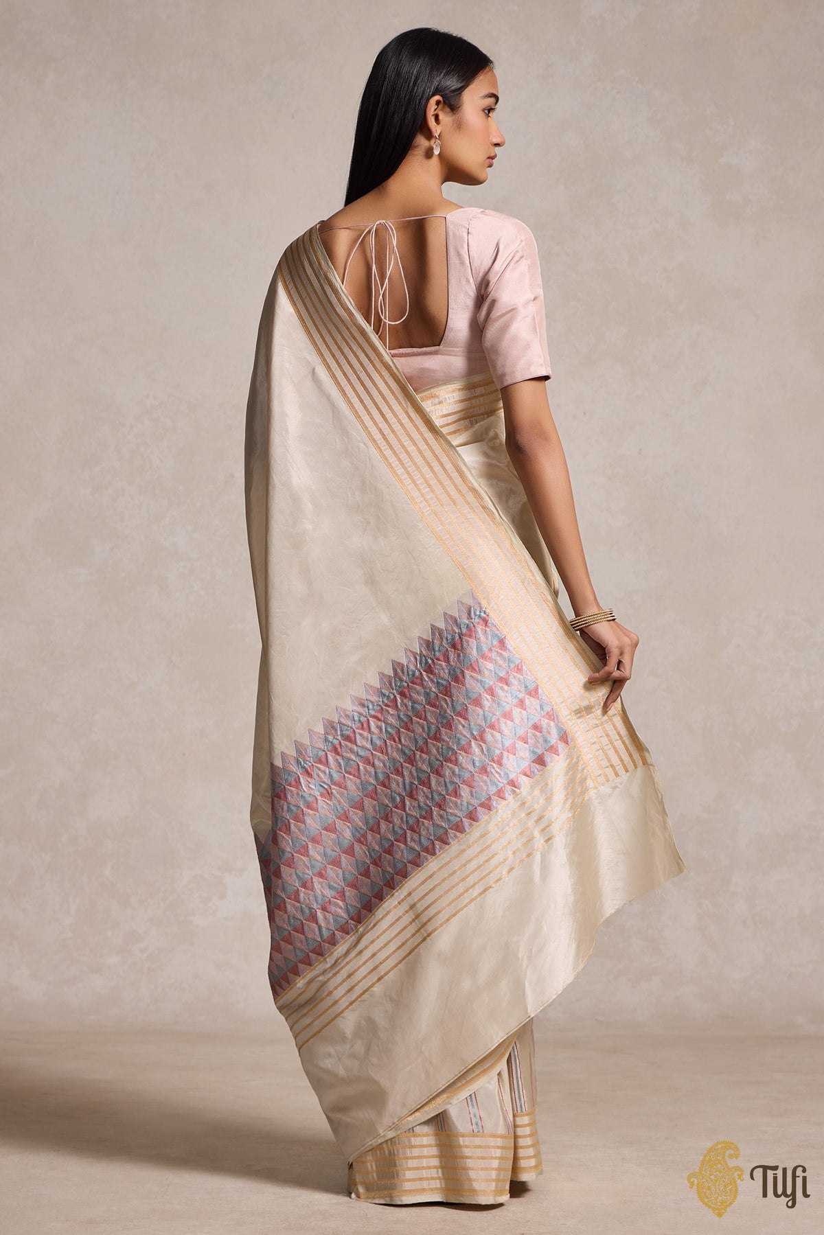 Off-White Pure Katan Silk Tissue Banarasi Handloom Saree