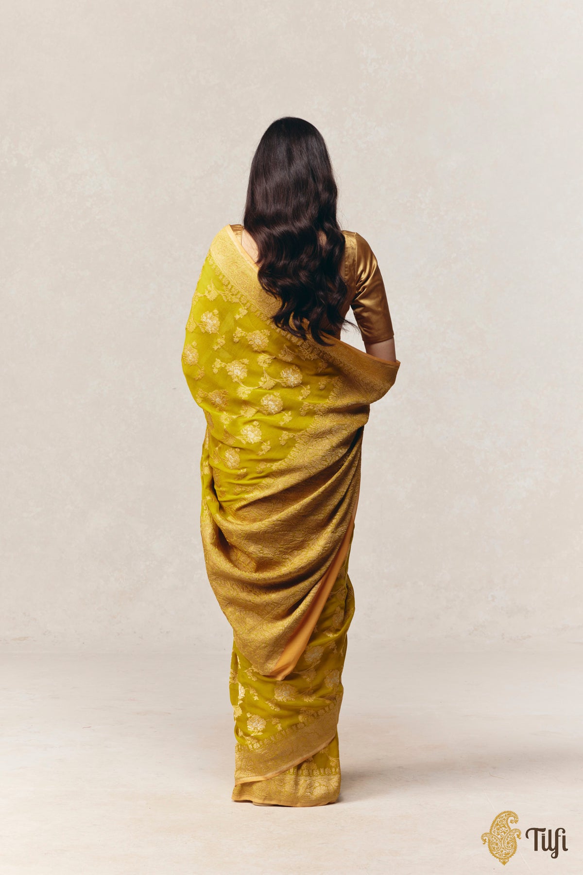 Lime Green Pure Khaddi Georgette Kadwa Roopa Sona Jangla Banarasi Handloom Saree