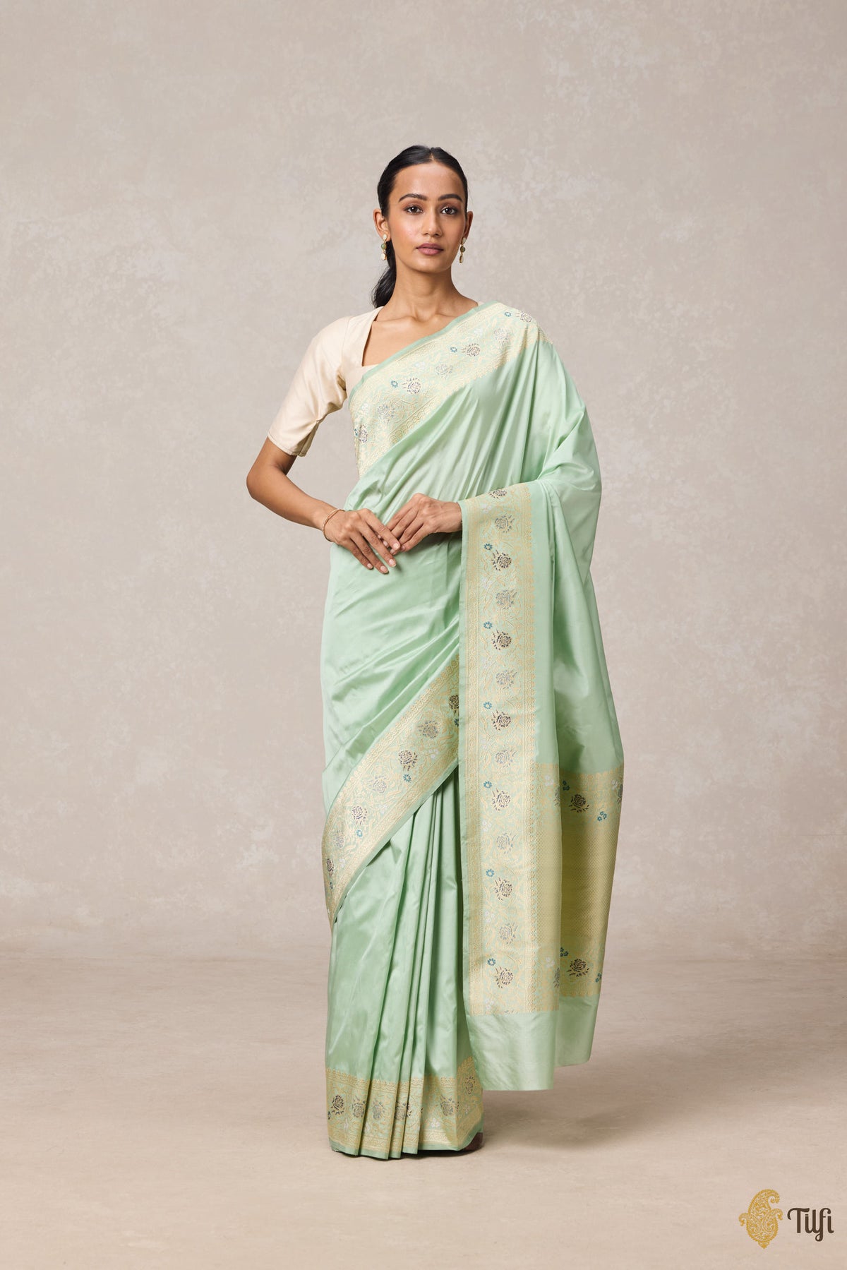 Mint Green Pure Katan Silk Banarasi Handloom Saree
