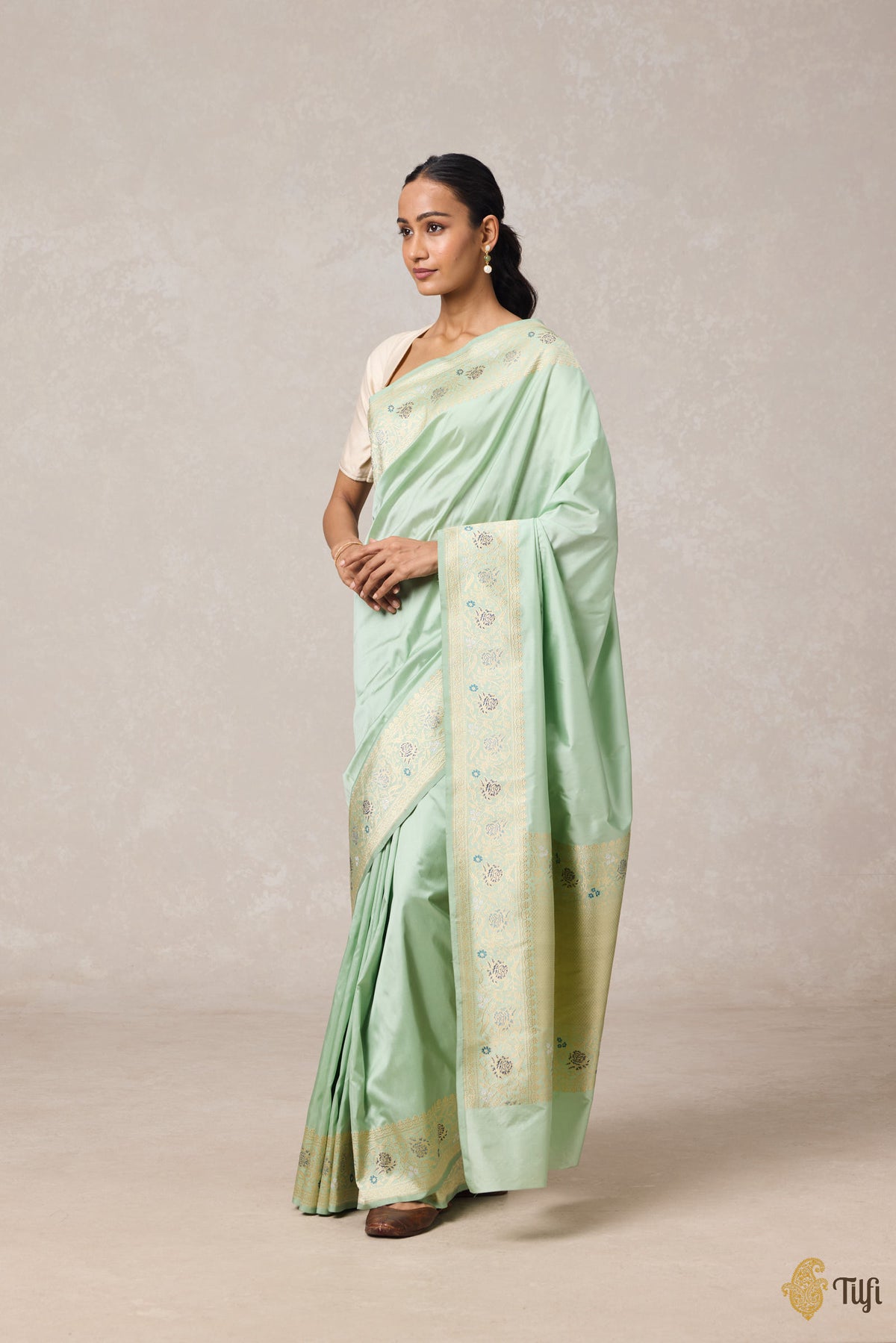 Mint Green Pure Katan Silk Banarasi Handloom Saree