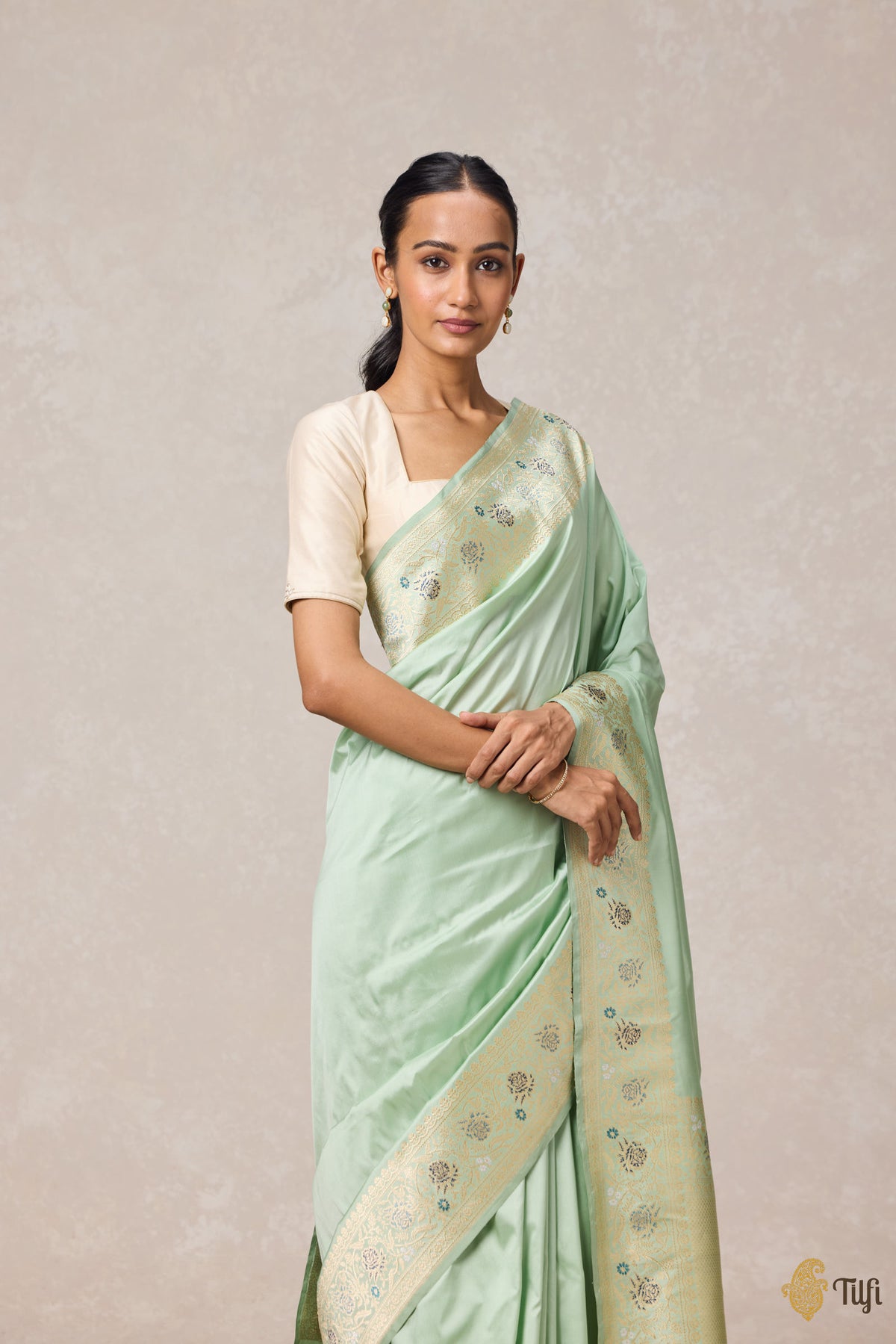 Mint Green Pure Katan Silk Banarasi Handloom Saree