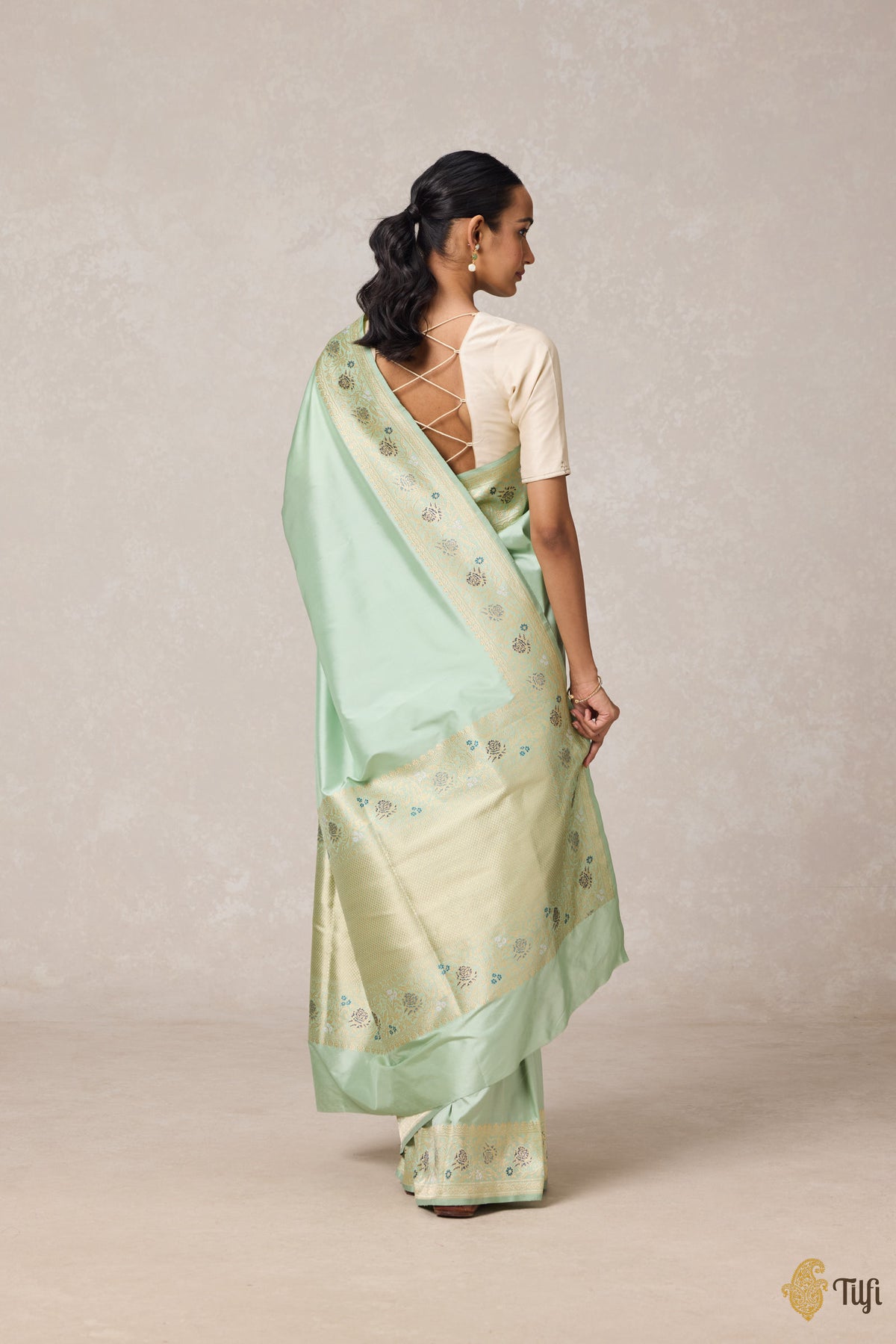 Mint Green Pure Katan Silk Banarasi Handloom Saree