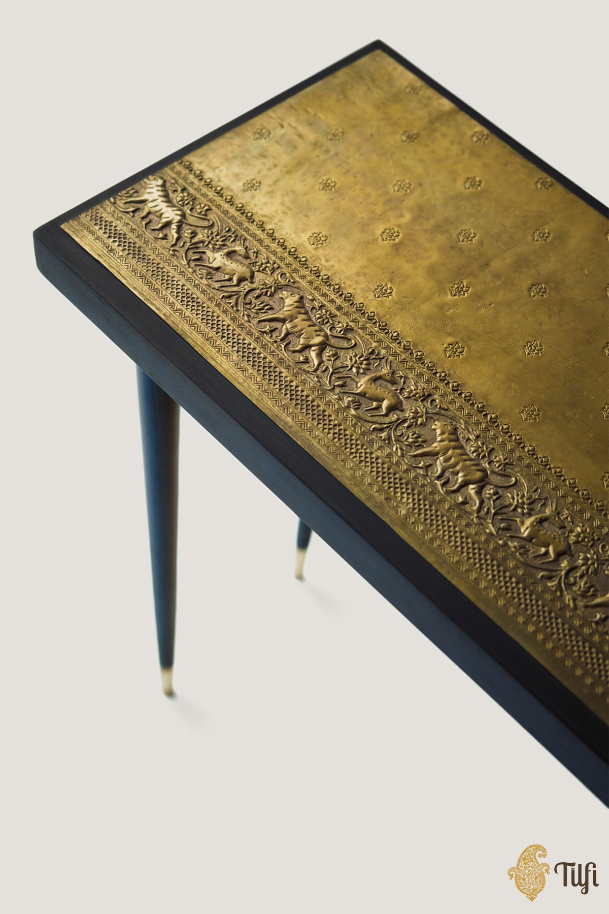 'Shikargah' Brass Metal Repoussé Console Table