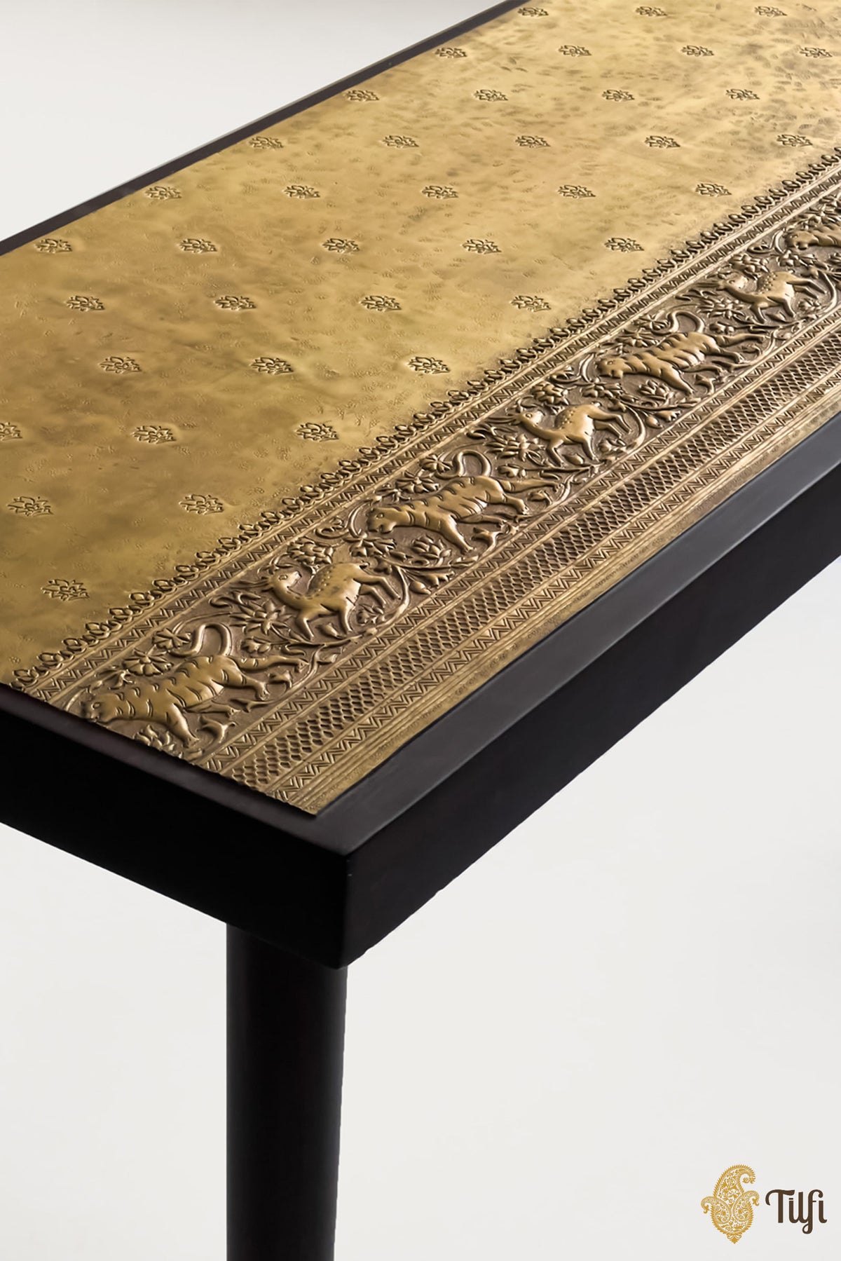 'Shikargah' Brass Metal Repoussé Console Table