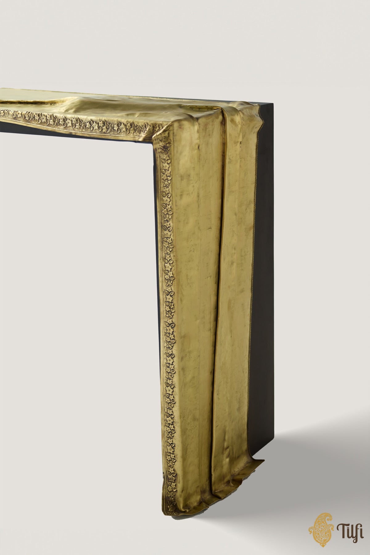 'Gilded Drape' Brass Metal Repoussé Console Table