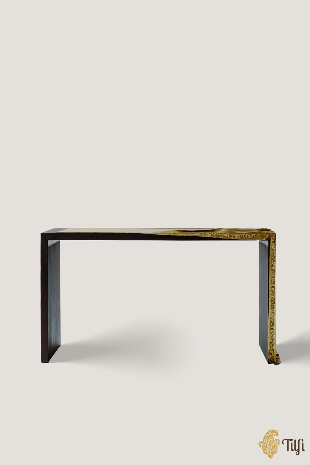'Gilded Drape' Brass Metal Repoussé Console Table