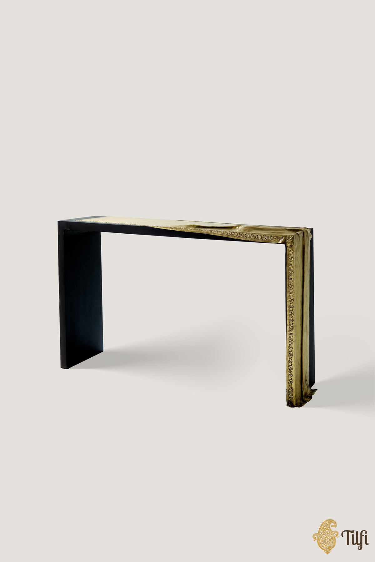'Gilded Drape' Brass Metal Repoussé Console Table