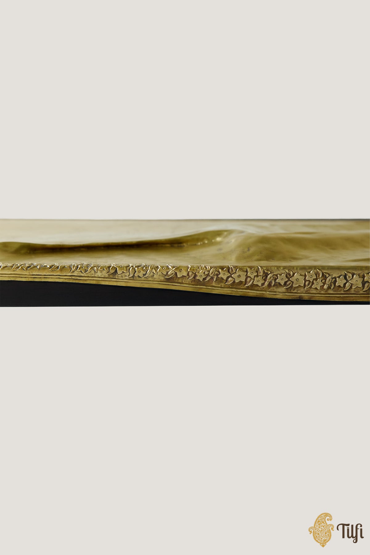 'Gilded Drape' Brass Metal Repoussé Console Table