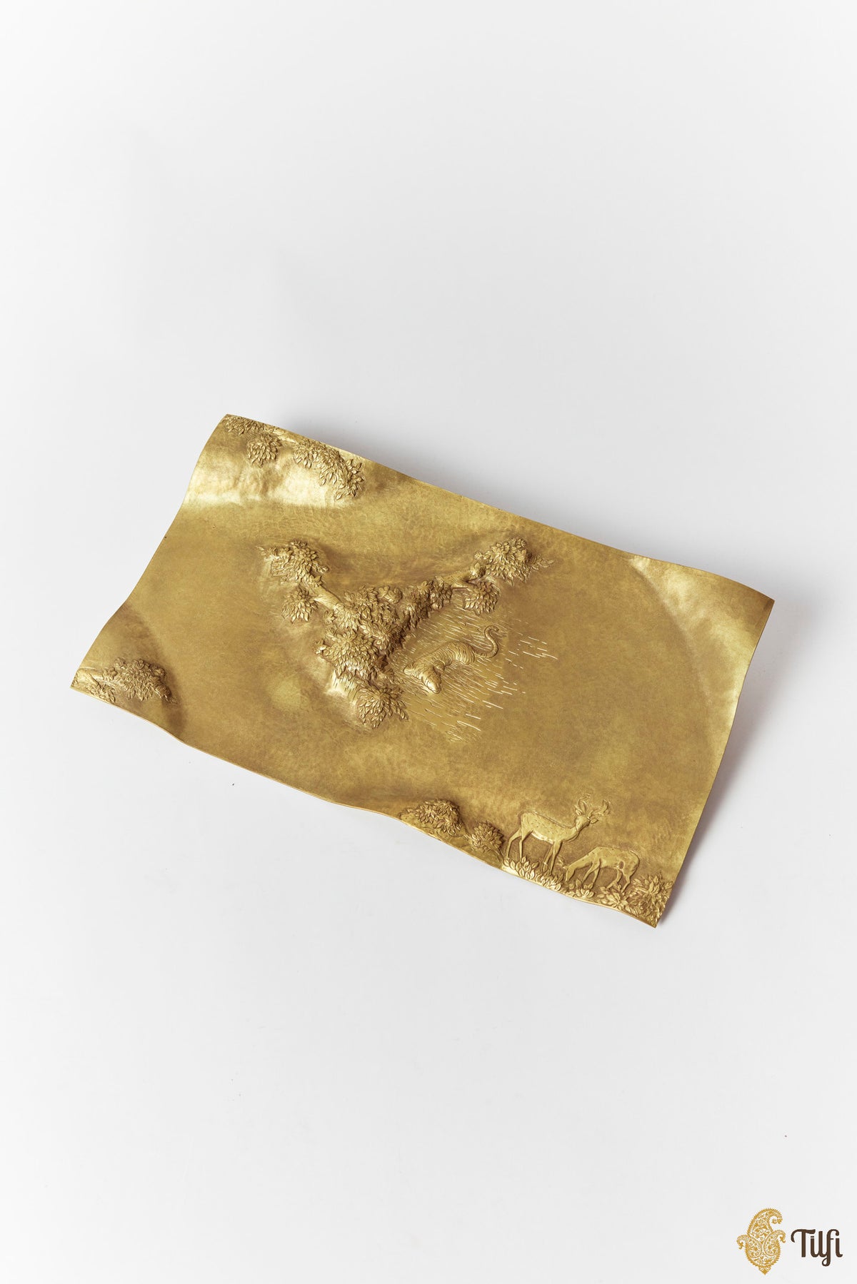 'Forest Crossing' Shikargah Handcrafted Brass Platter