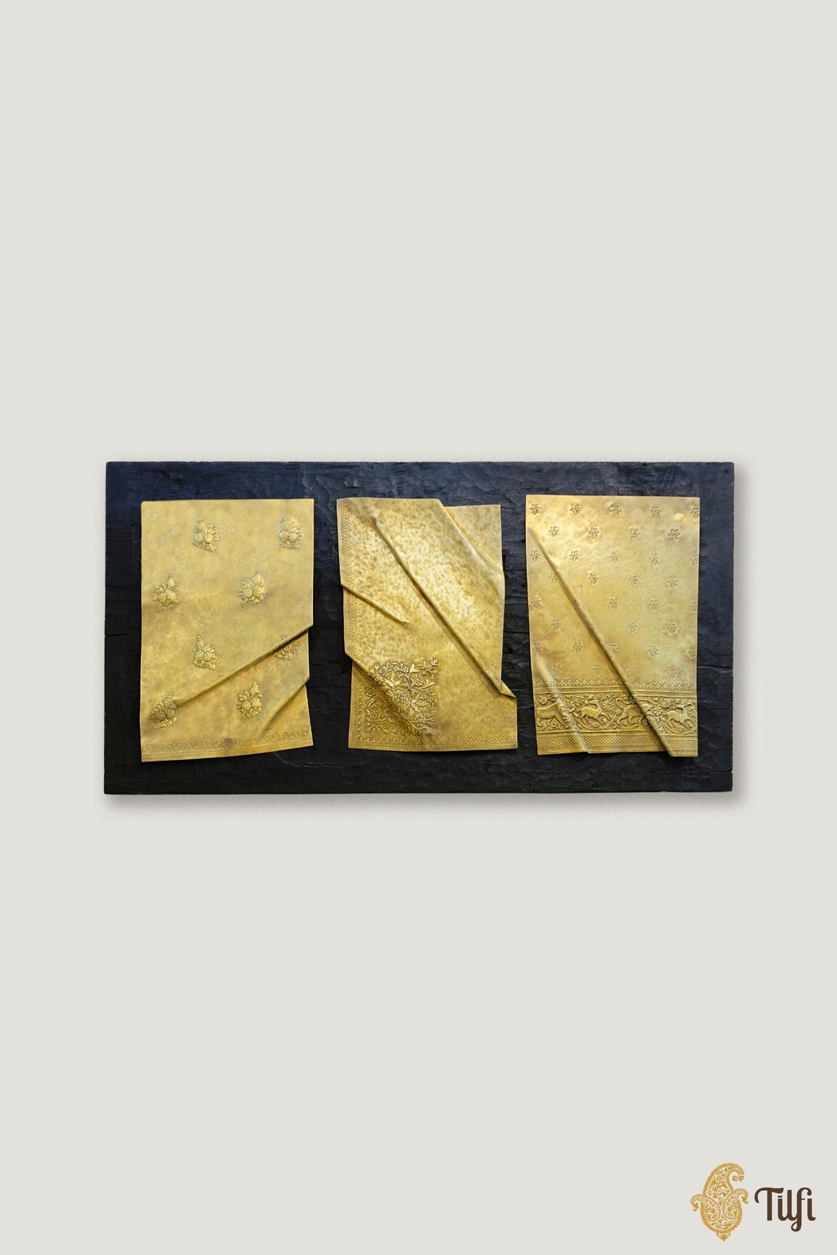 Undulated Brass Metal Repousse Wall Art, Set of 3