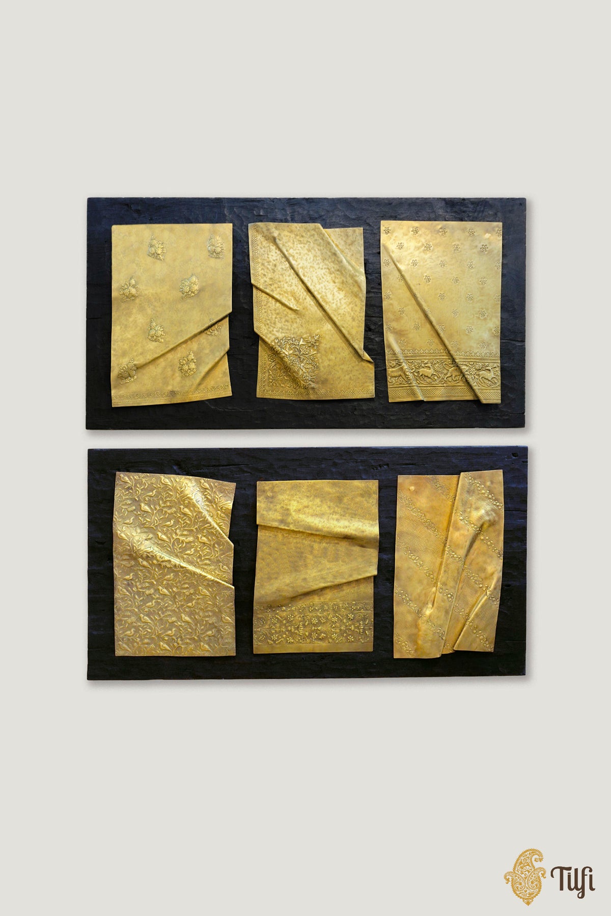 Undulated Brass Metal Repousse Wall Art, Set of 6