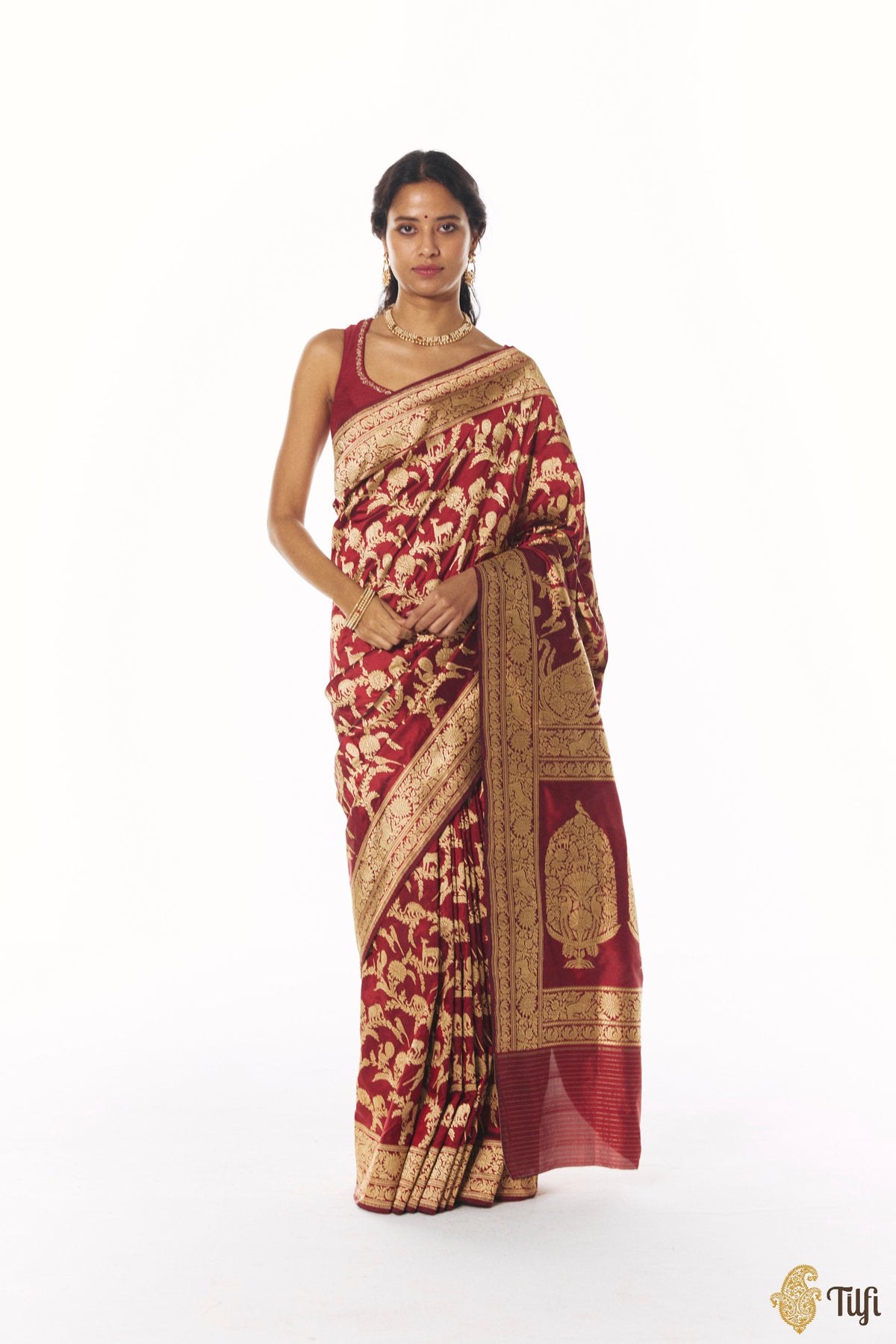 'Taruja' Maroon Pure Katan Silk Banarasi Handloom Saree