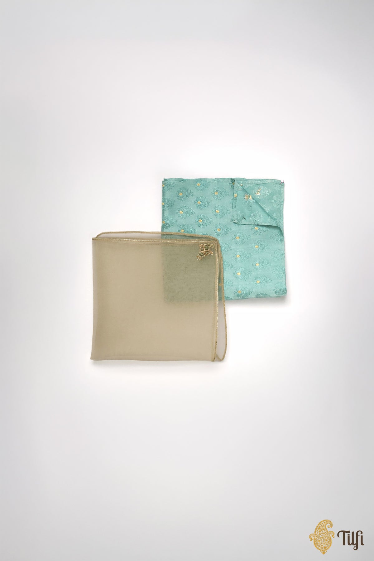 Blue Pure Satin Silk Tanchoi Handwoven Pocket Square Set