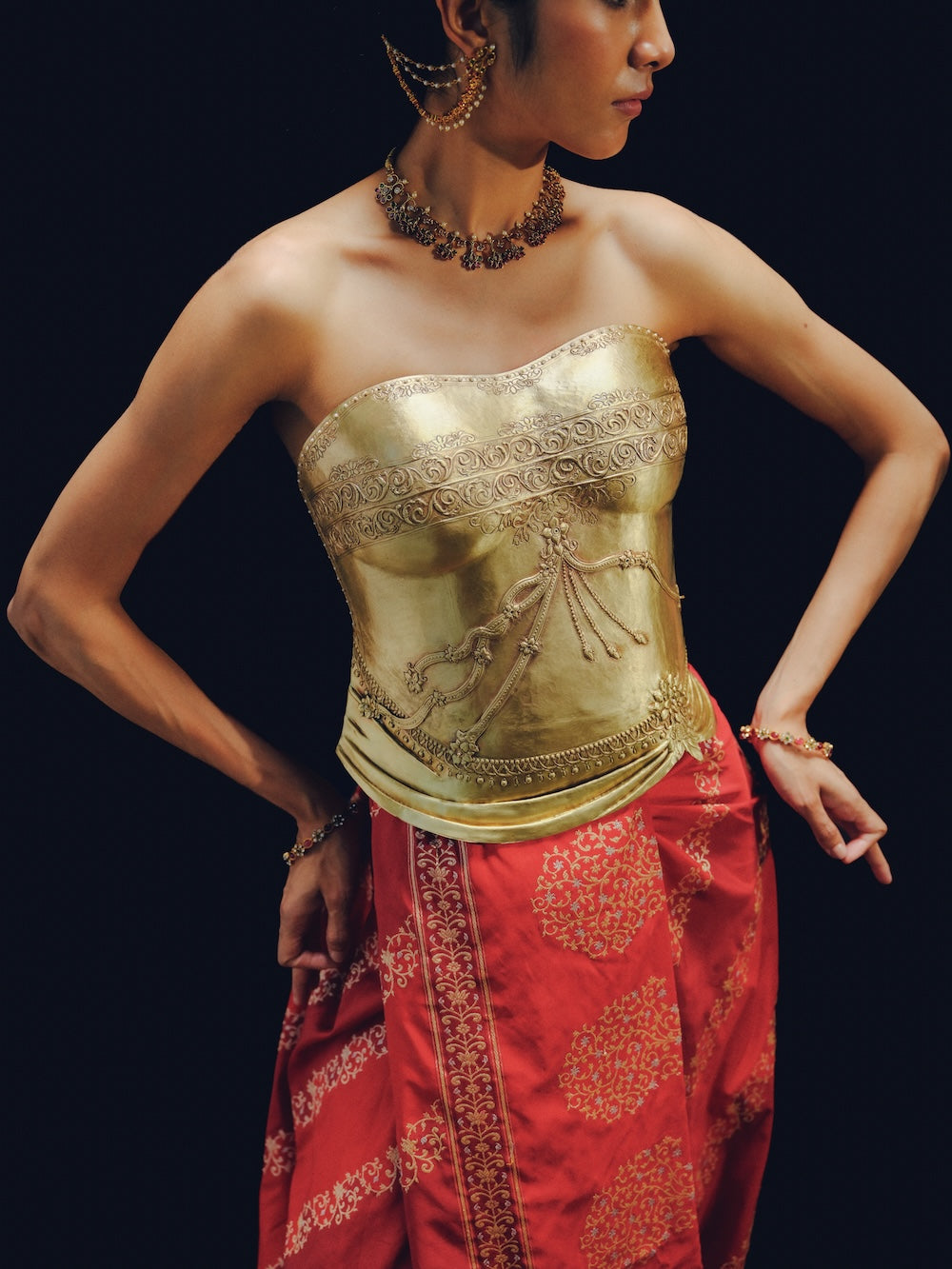 'Hemangini' Brass Metal Repousse Wearable Bodice
