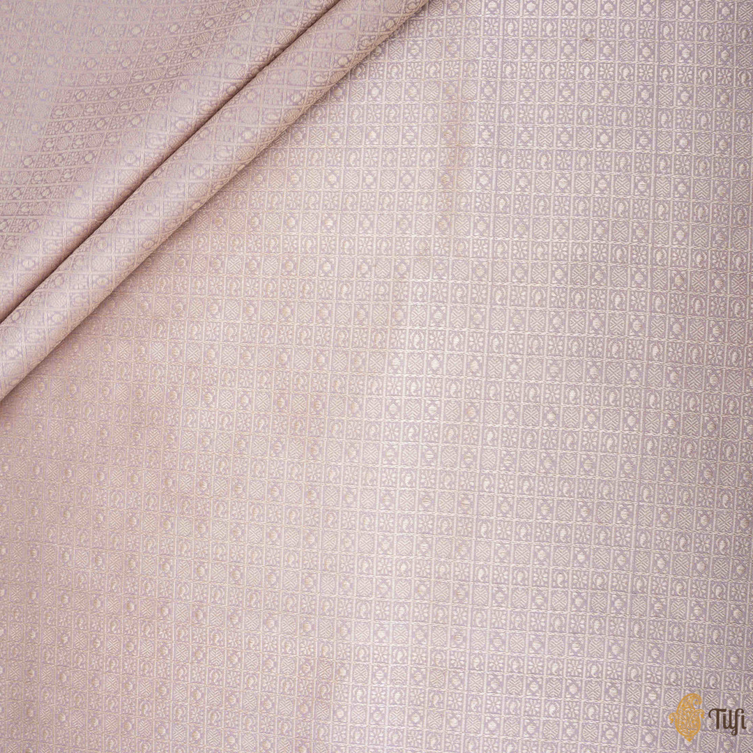 Muted Grey Pure Katan Silk Banarasi Handloom Fabric