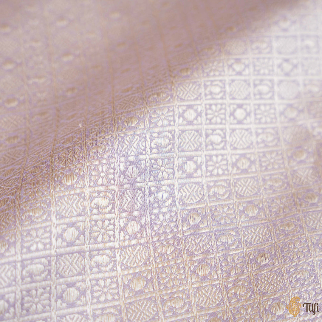 Muted Grey Pure Katan Silk Banarasi Handloom Fabric