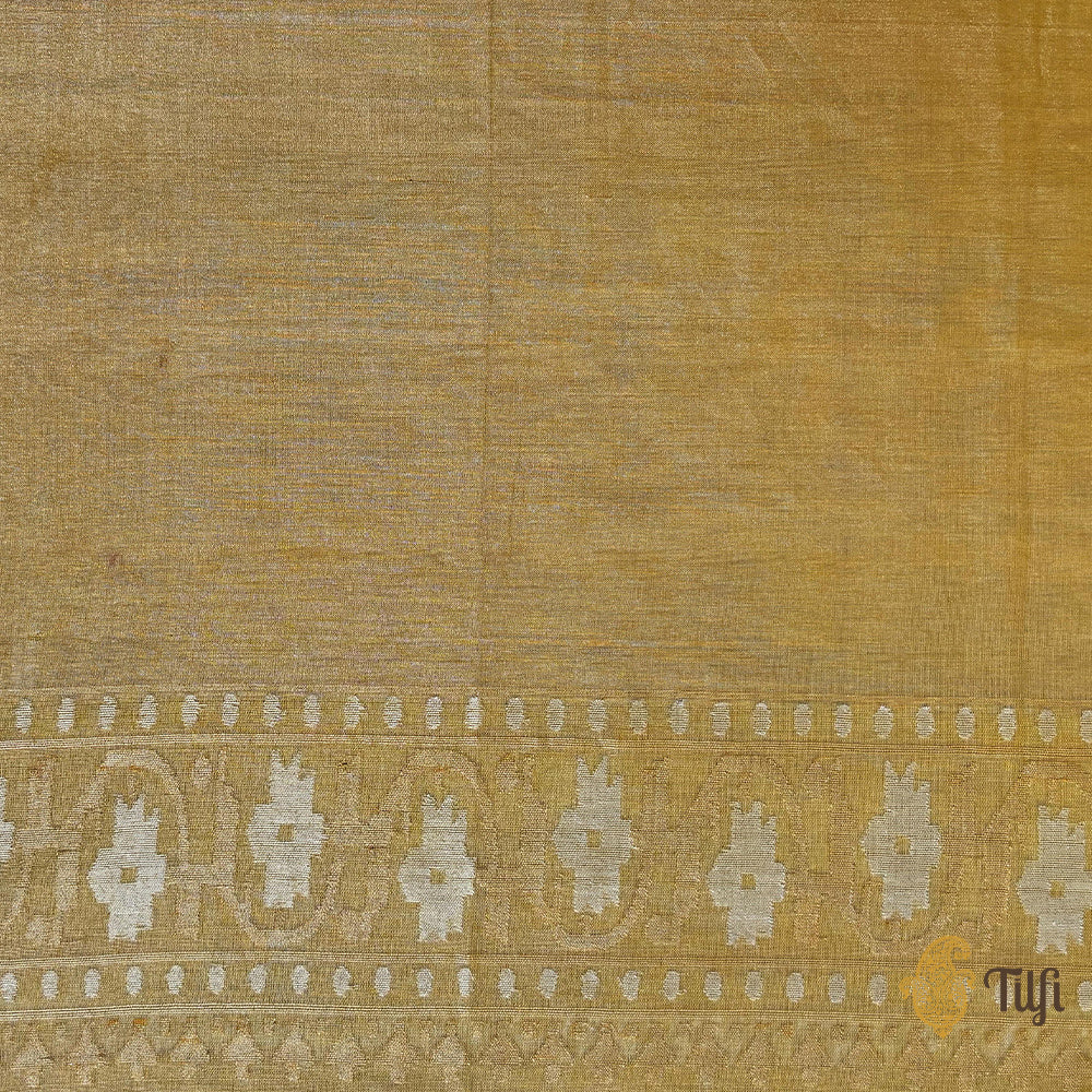 Pre-Order: &#39;Kairavi&#39; Mustard Pure Cotton Tissue Real Zari Banarasi Handloom Saree