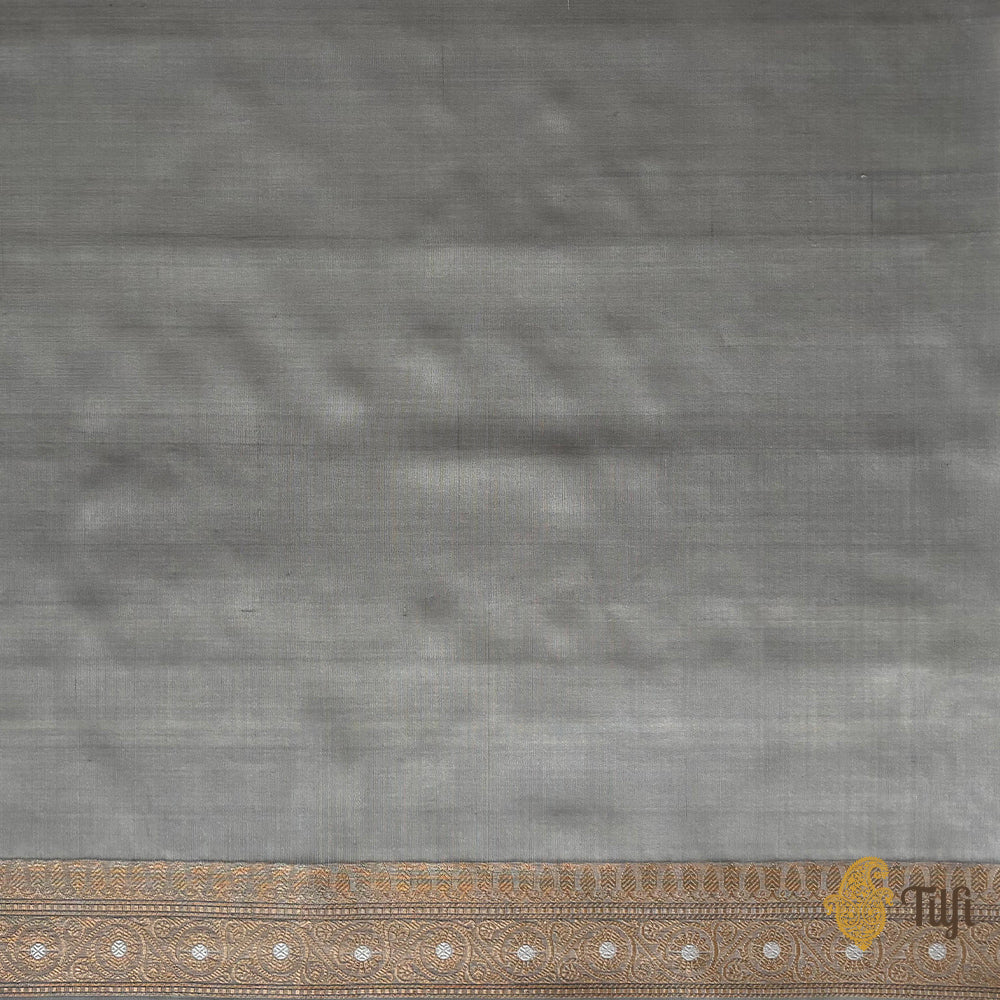 &#39;Varsha&#39; Grey Pure Kora Silk Handloom Banarasi Kadwa Saree