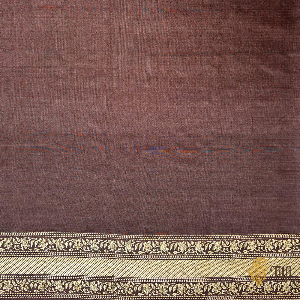 &#39;Leopards on Branches&#39; Brown Pure Katan Silk Banarasi Shikargah Handloom Saree