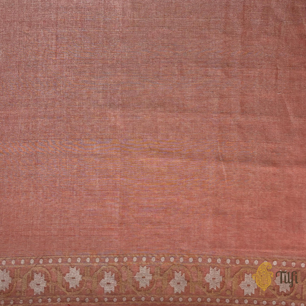 &#39;Kairavi&#39; Light Coral Peach Pure Cotton Tissue Real Zari Banarasi Handloom Saree