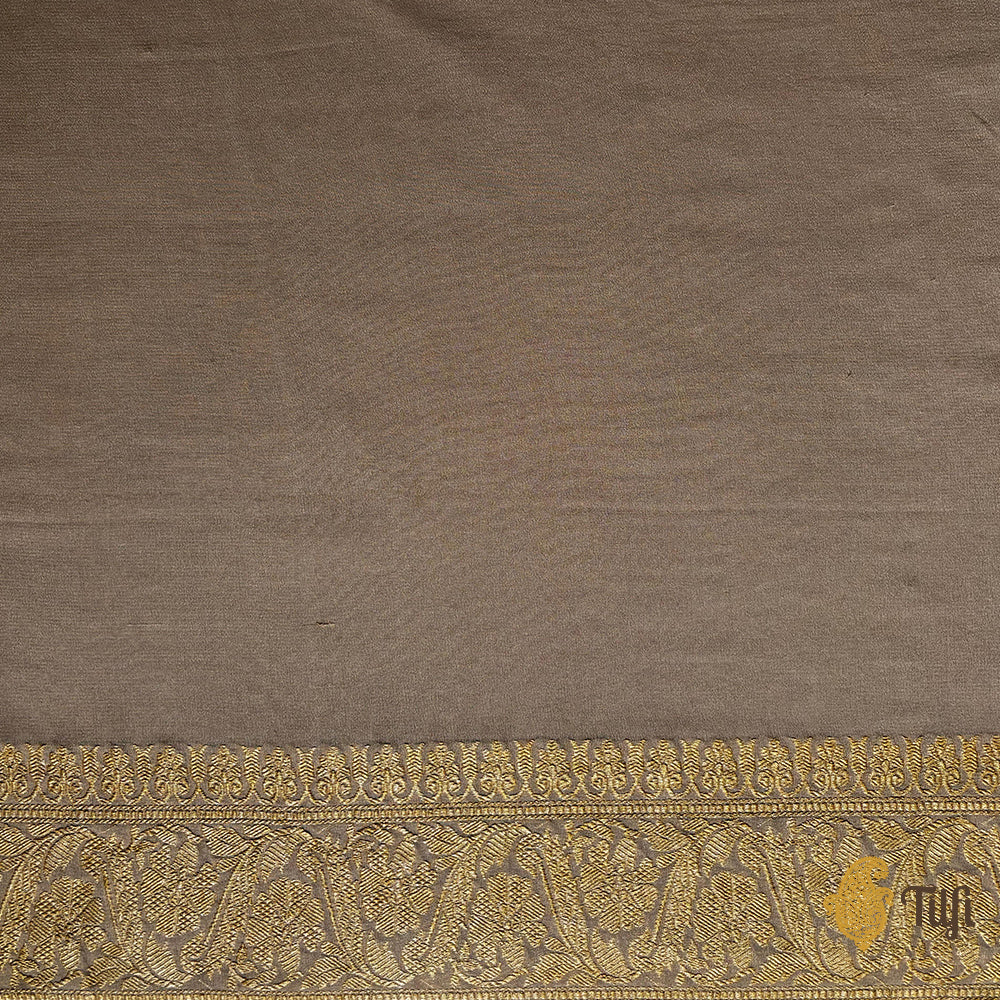 &#39;Juhi&#39; Beige-Grey Pure Georgette Banarasi Handloom Saree