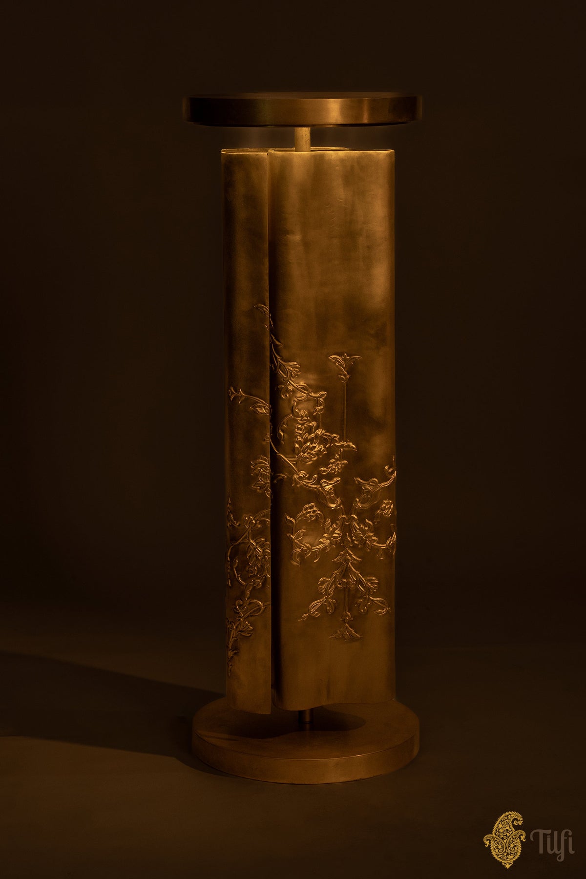 'Pleats' Brass Metal Repoussé Floor Lamp