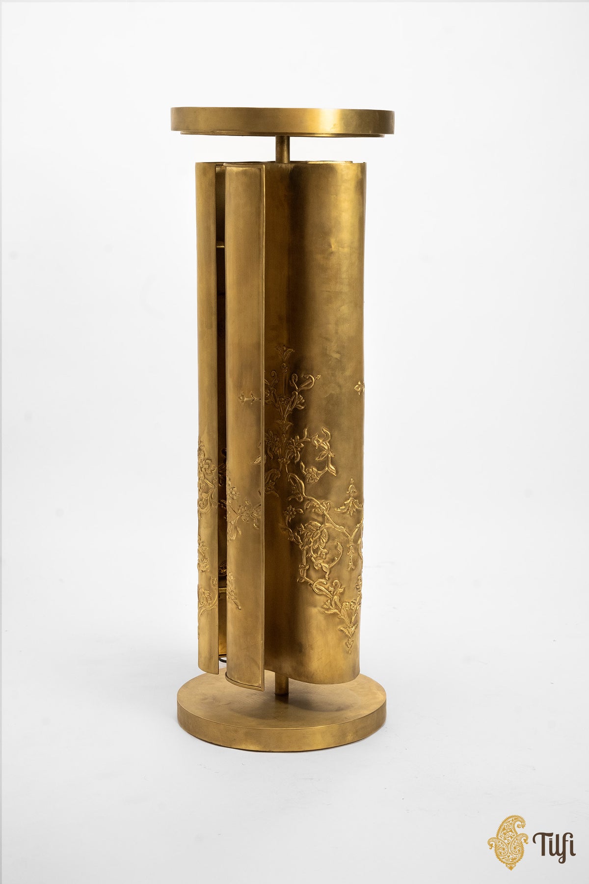'Pleats' Brass Metal Repoussé Floor Lamp
