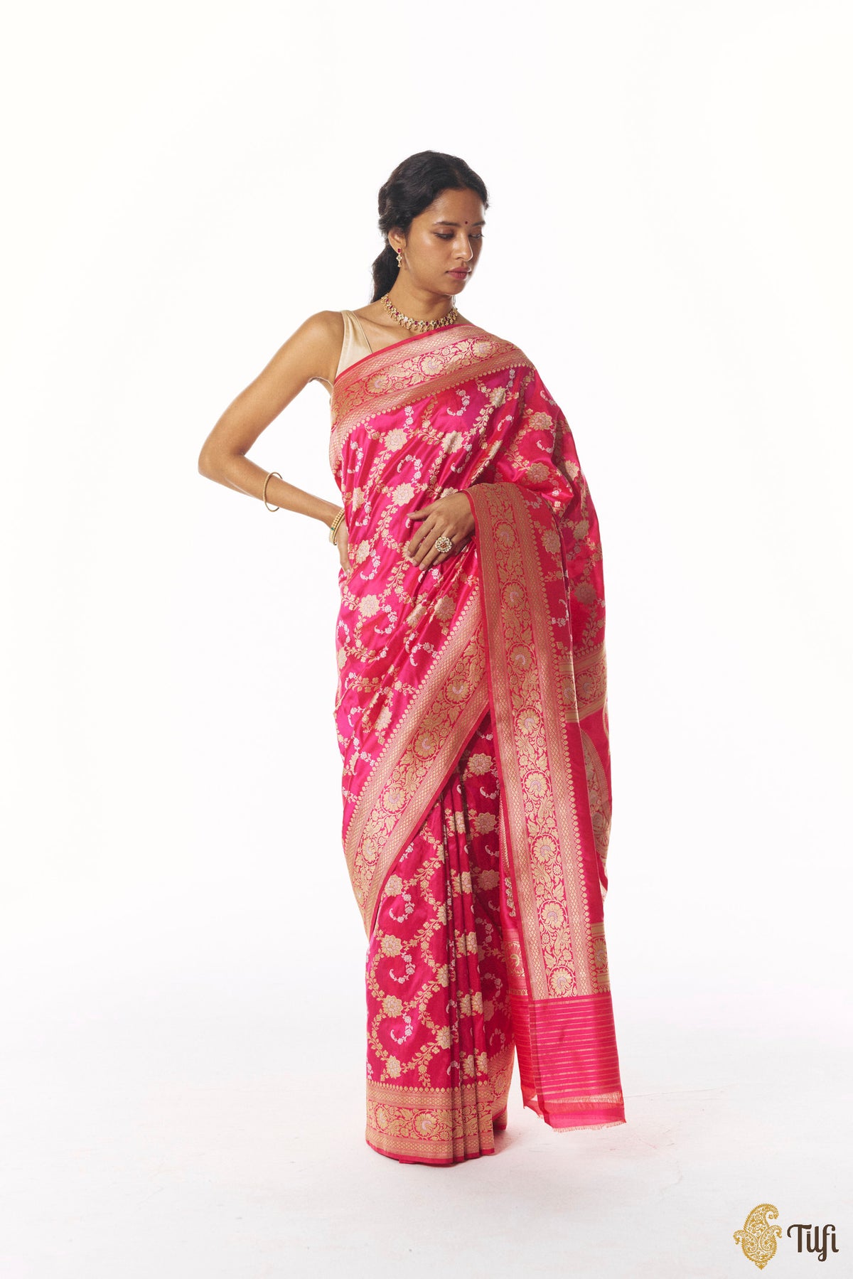 'Vasundhara' Red-Rani Pink Pure Katan Silk Banarasi Handloom Saree