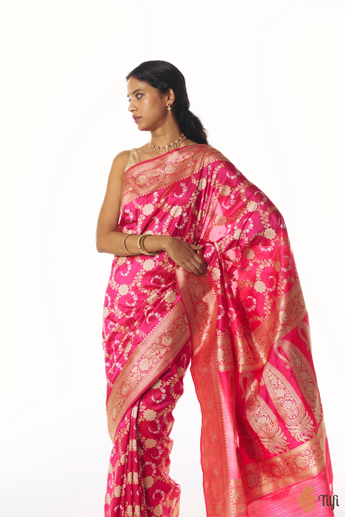 'Vasundhara' Red-Rani Pink Pure Katan Silk Banarasi Handloom Saree