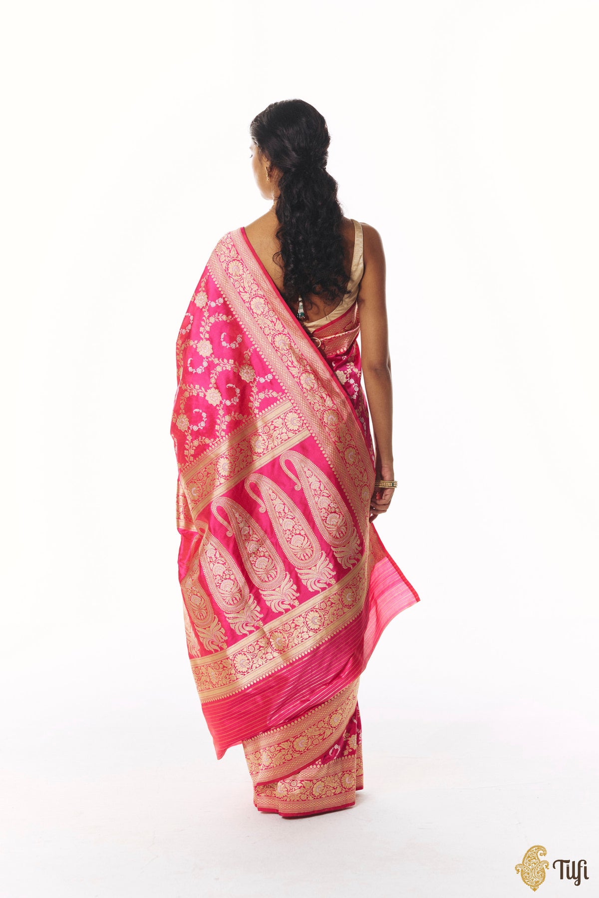 'Vasundhara' Red-Rani Pink Pure Katan Silk Banarasi Handloom Saree