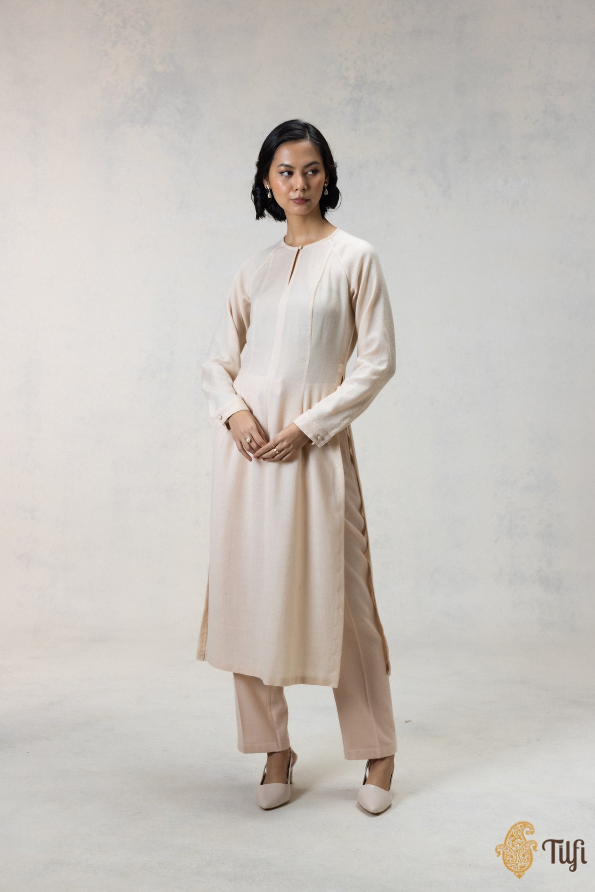 Beige Pure Wool Kurta Set