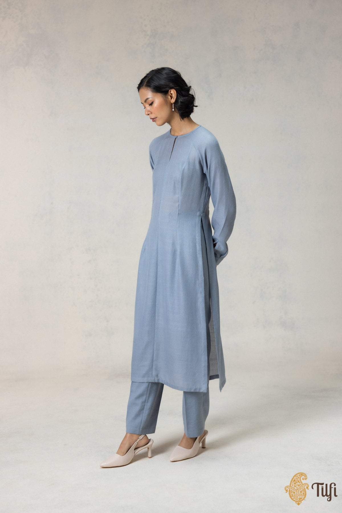 Grey Pure Wool Kurta Set