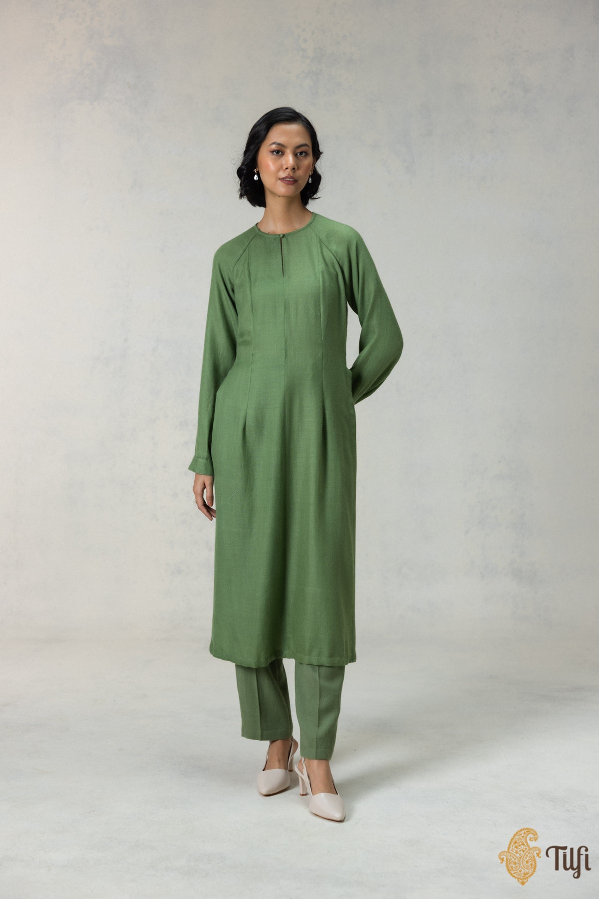 Green Pure Wool Kurta Set