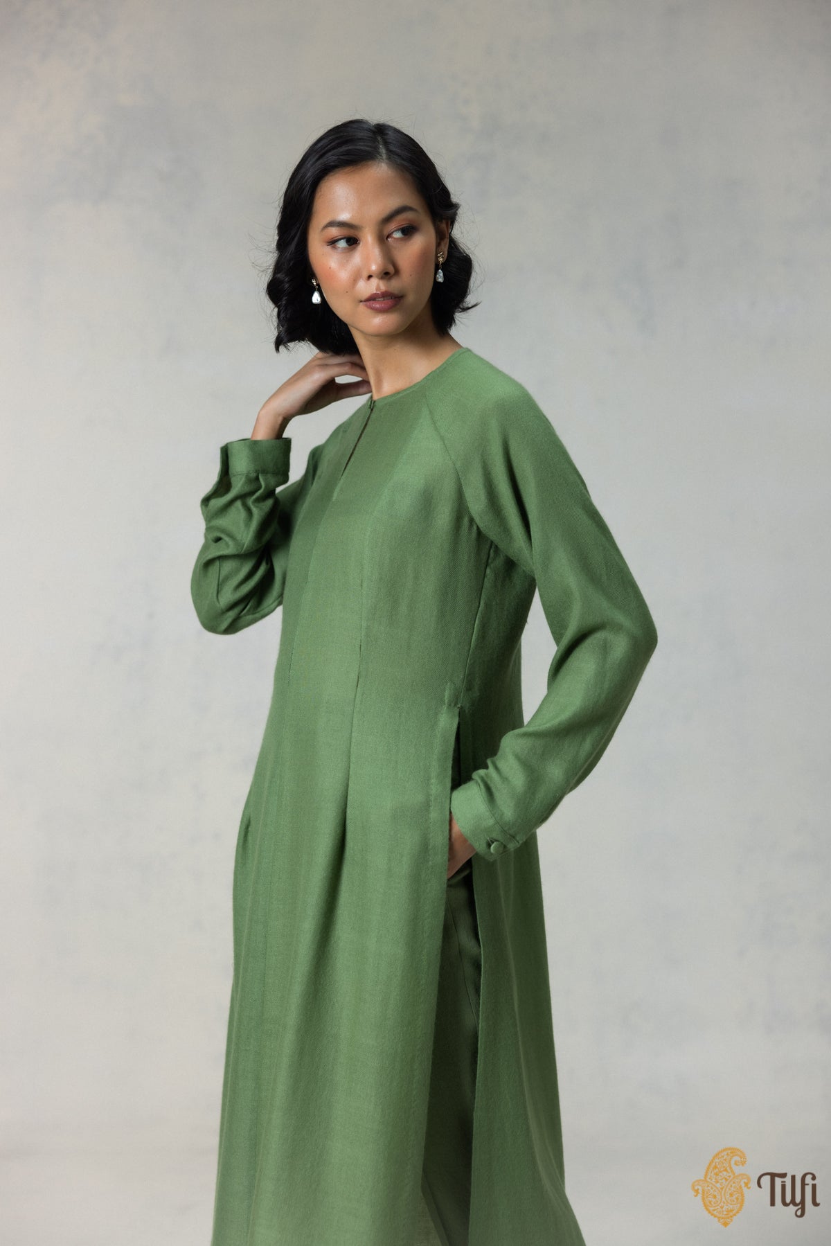 Green Pure Wool Kurta Set