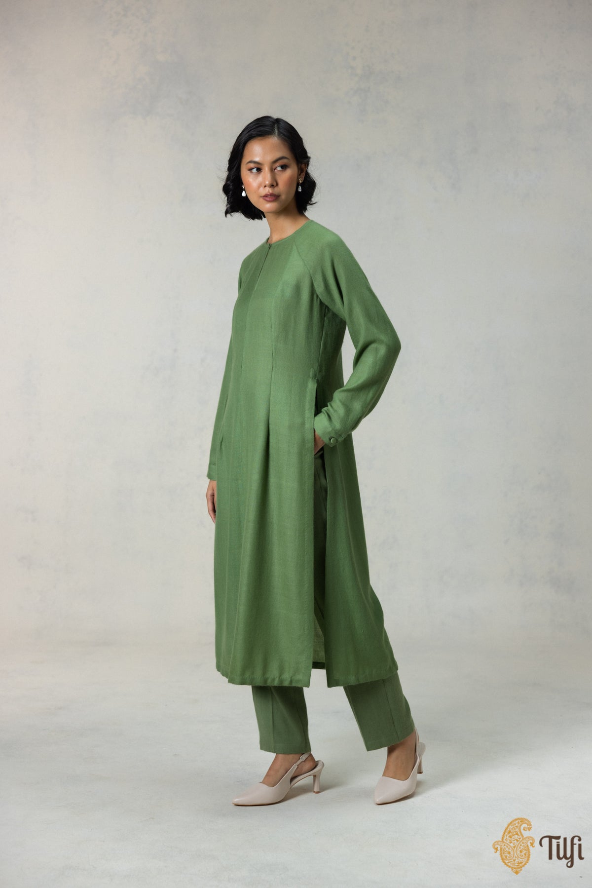 Green Pure Wool Kurta Set