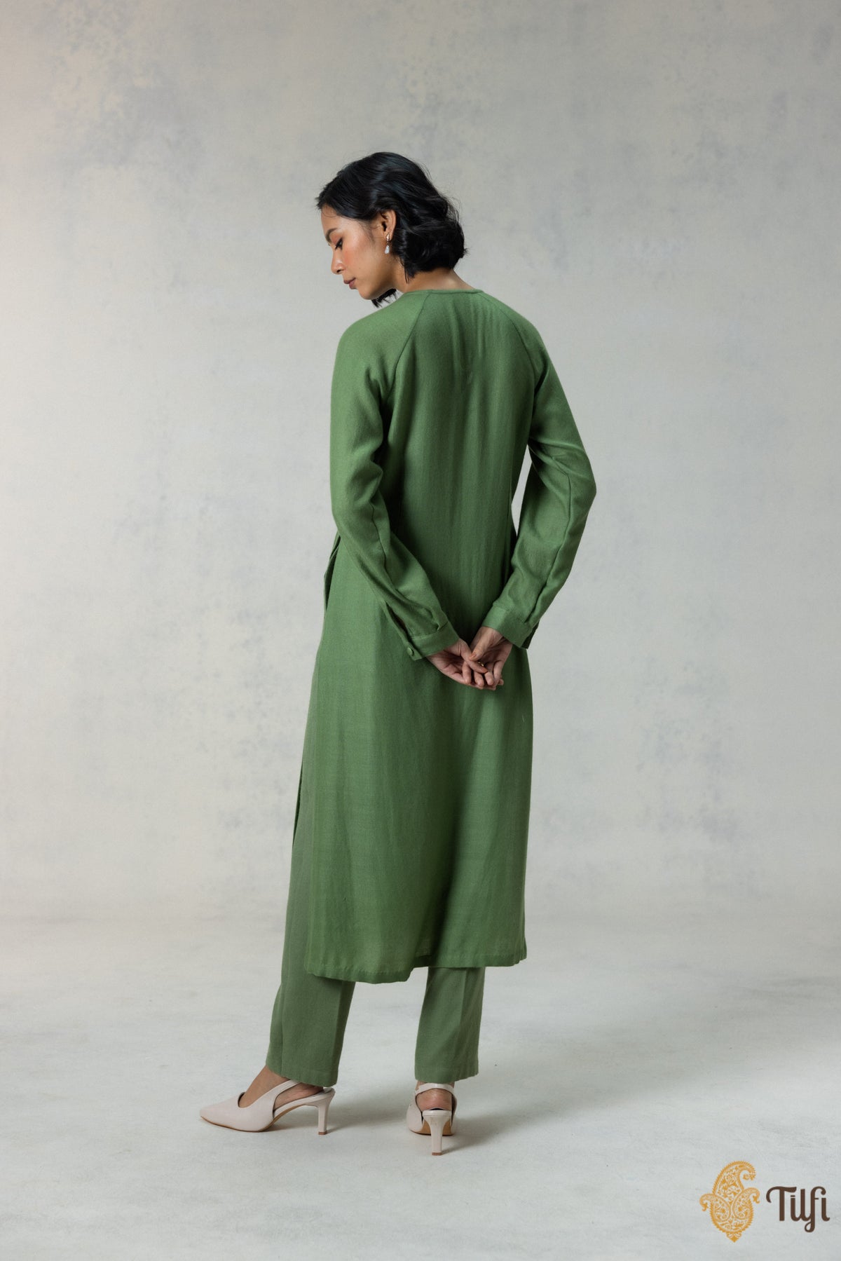 Green Pure Wool Kurta Set