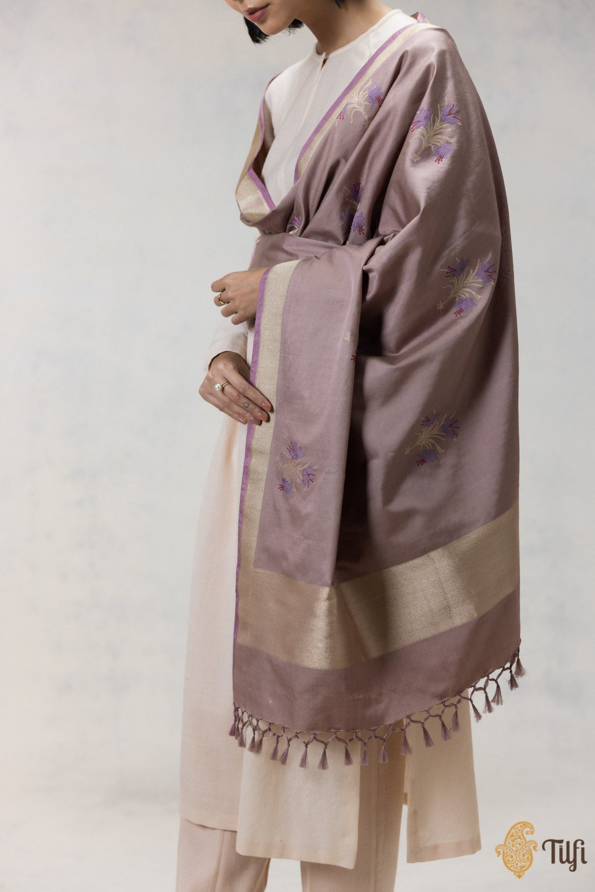 Brown Silk-Wool Banarasi Handloom Dupatta