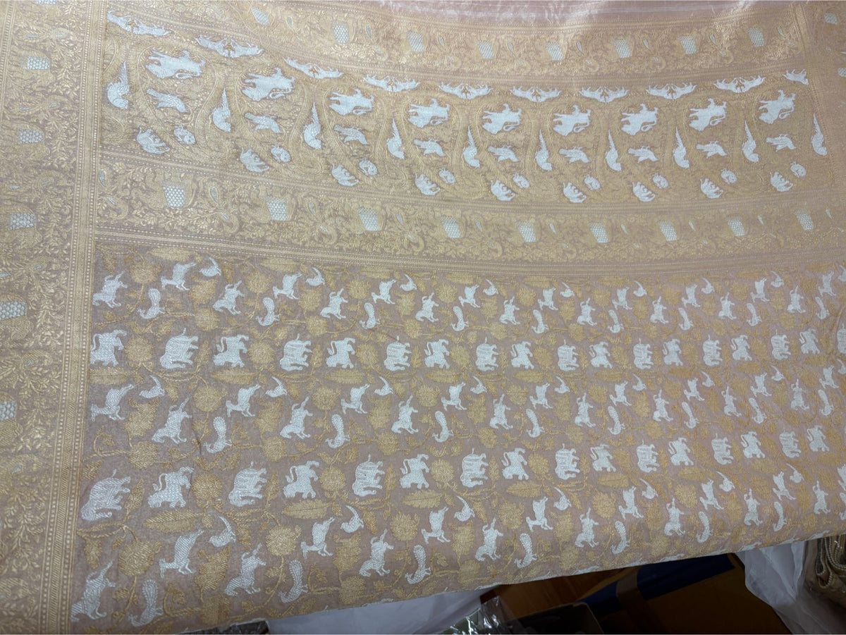 Gold Pure Kora Tissue Real Zari Kadhua Jangla Shikaargah Saree