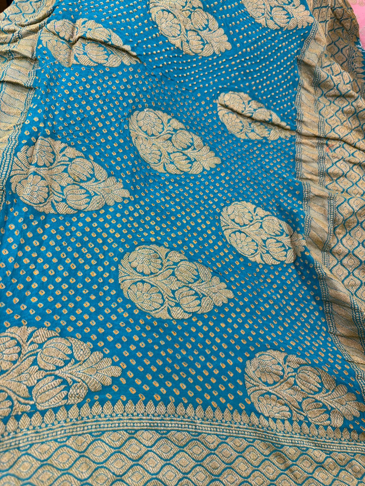 Teal Blue Bandhani Saree