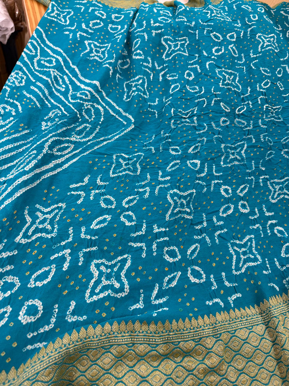 Teal Blue Bandhani Saree