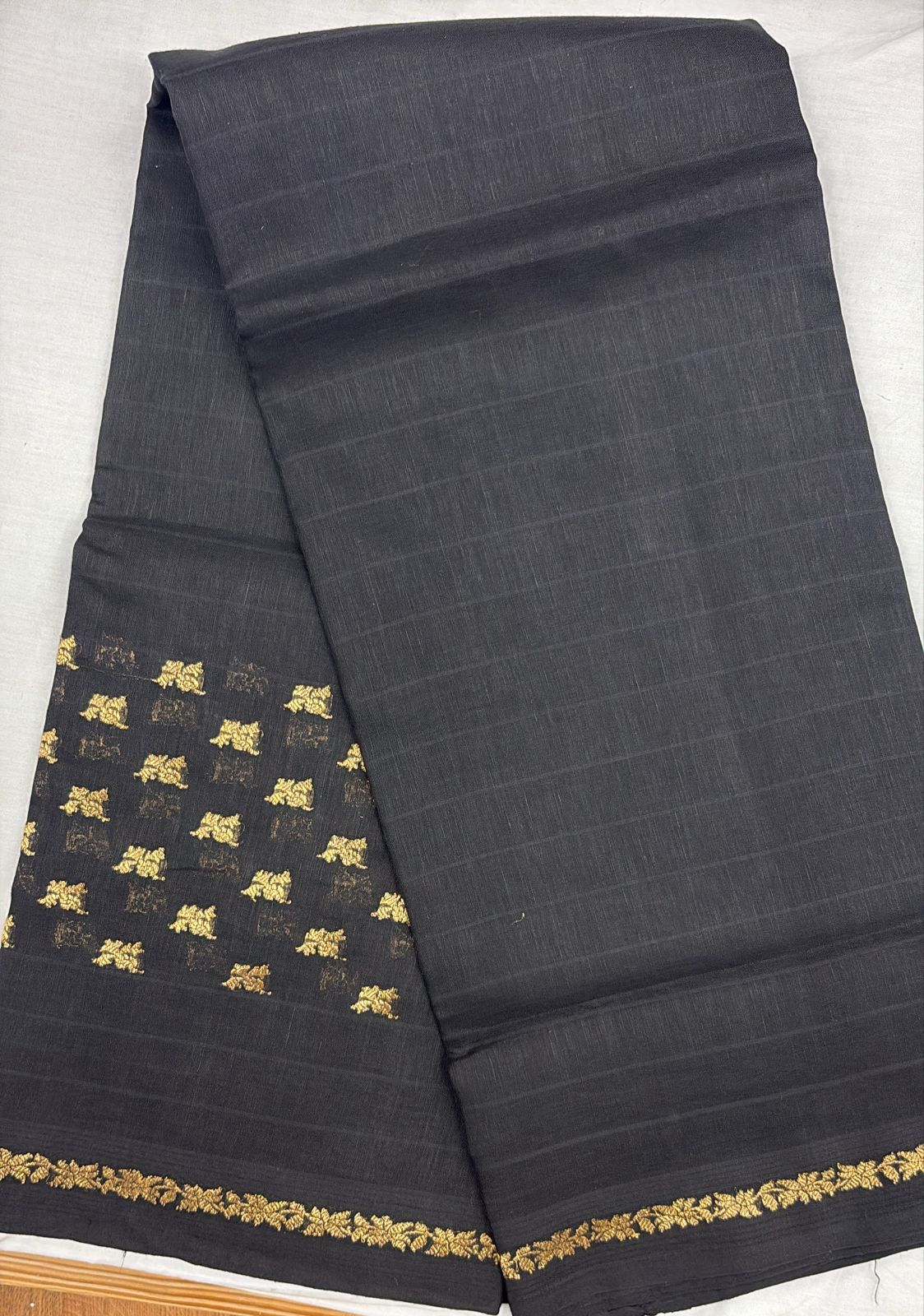 Amrita' Black Gold Zari Pure Cotton Linen Banarasi Handloom Saree