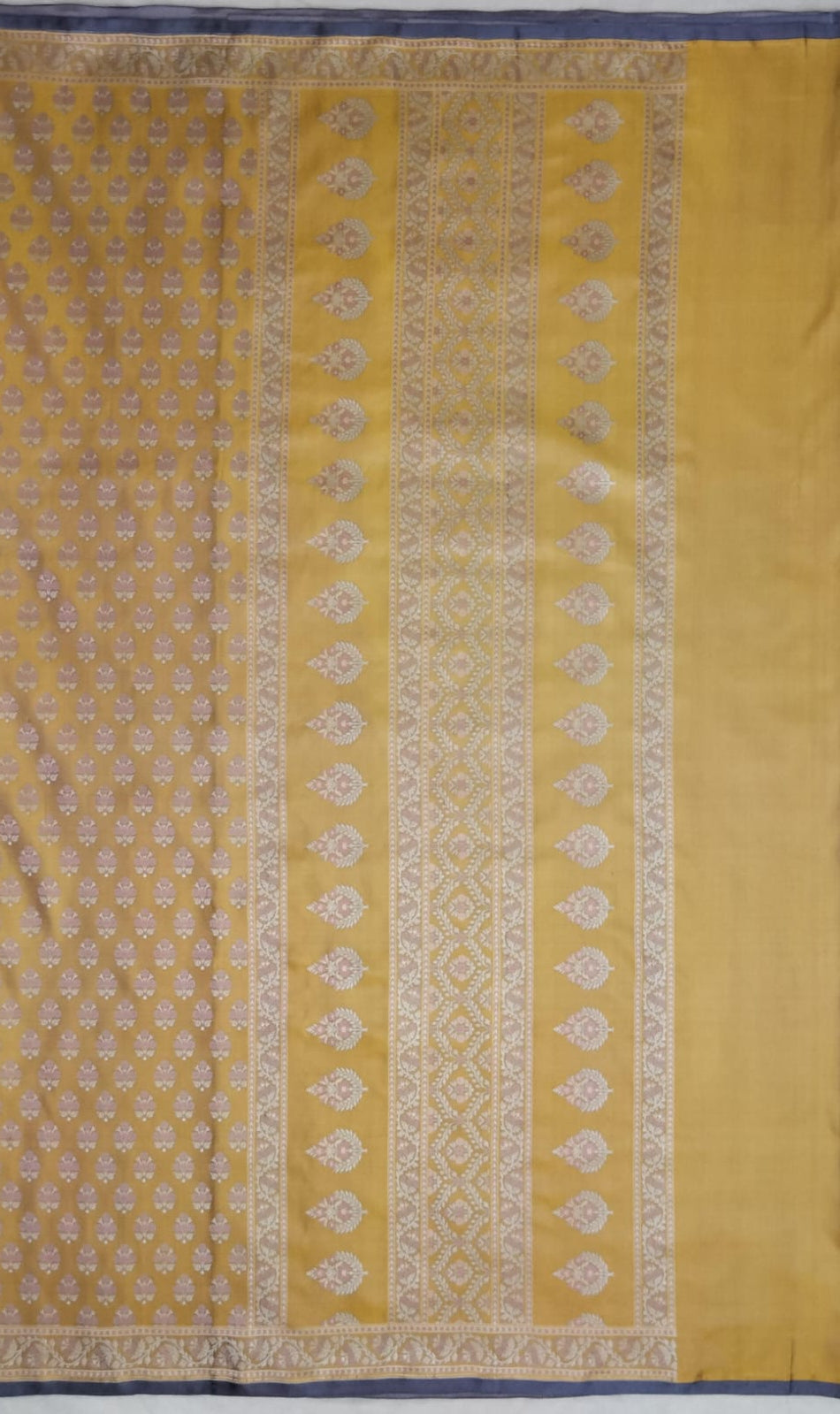 Yellow Pure Satin Silk Banarasi Tanchoi Handloom Saree