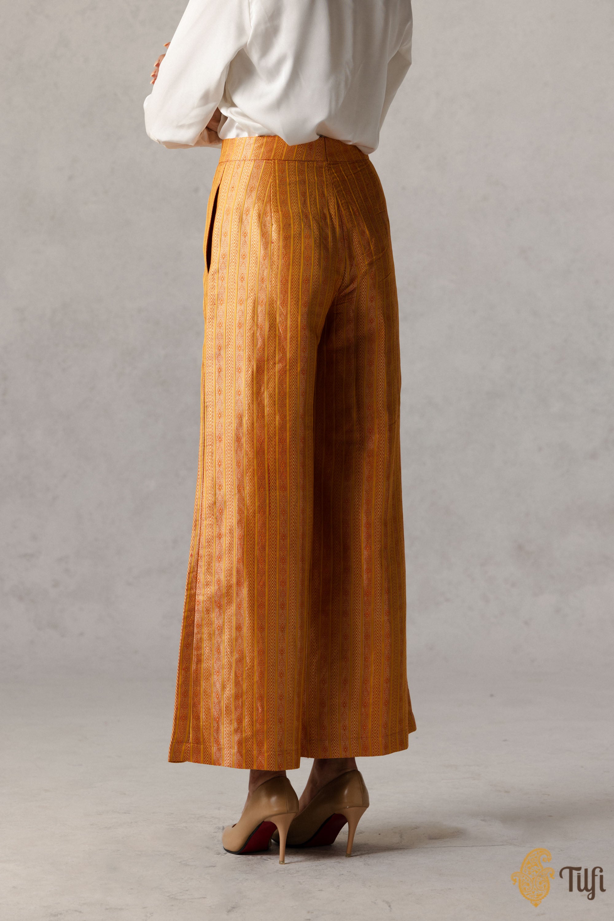 Shop Orange Handwoven Silk Pants for Women Online from India's