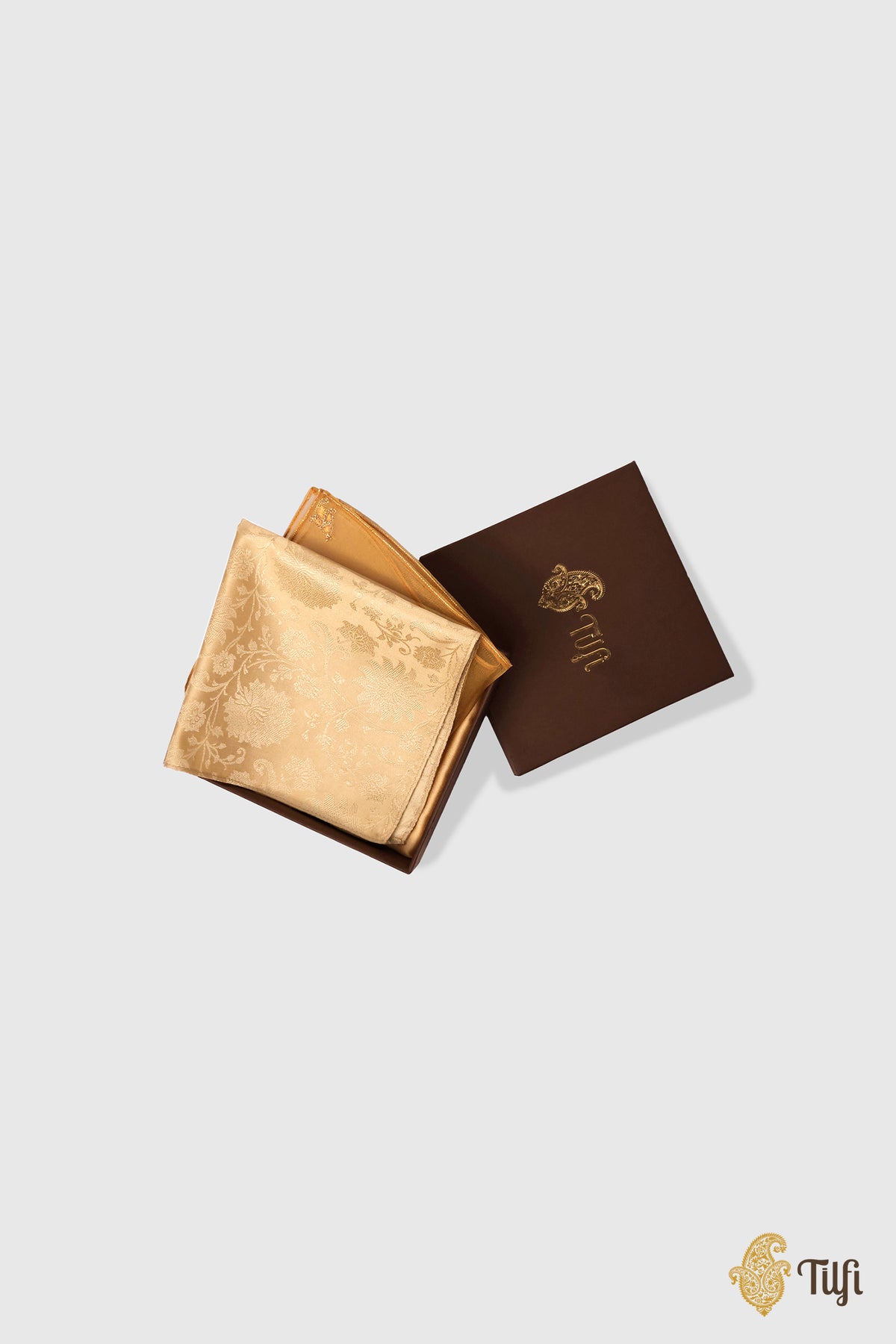 Beige Pure Satin Silk Tanchoi Handwoven Pocket Square Set