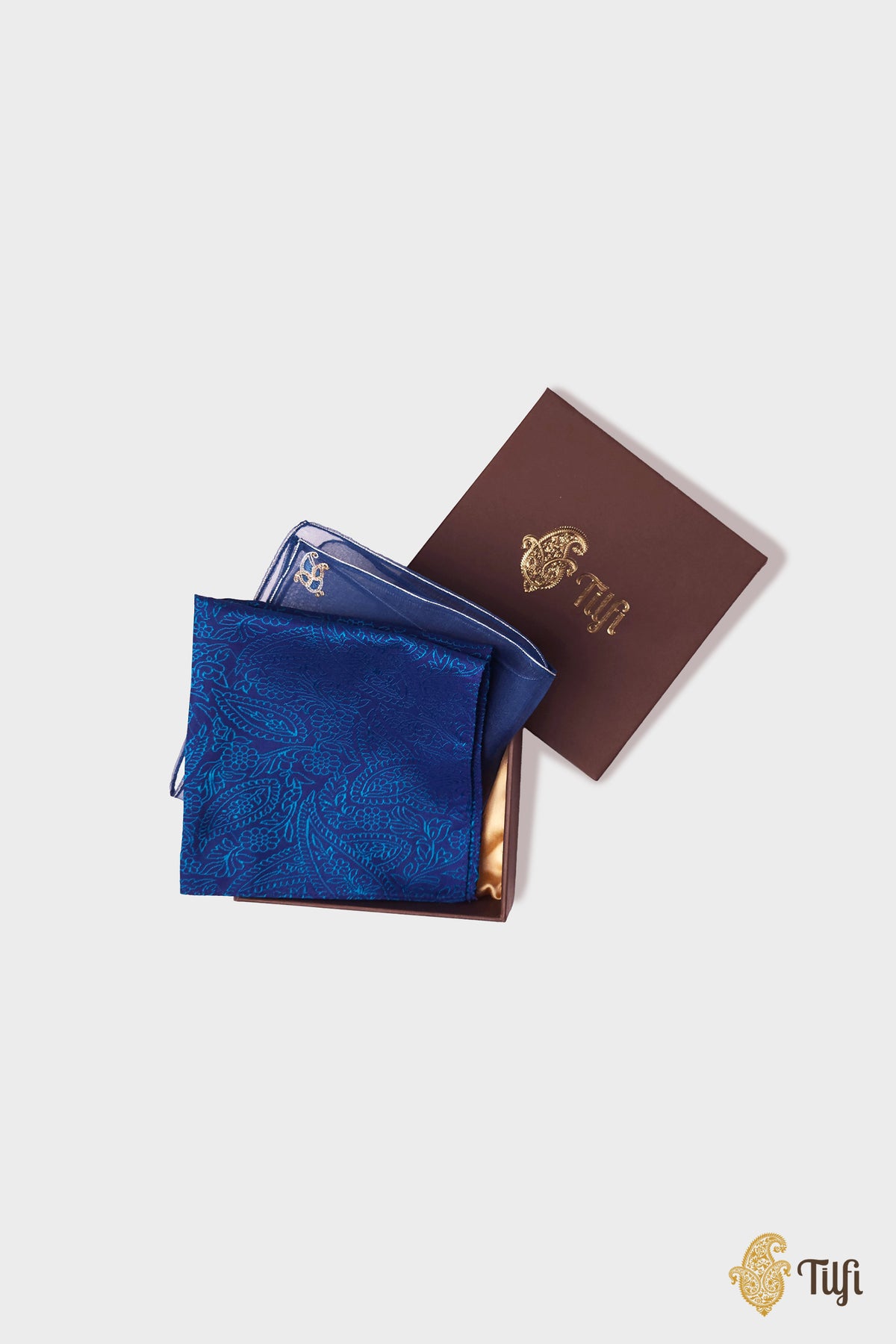 Blue Pure Katan Silk Handwoven Pocket Square Set