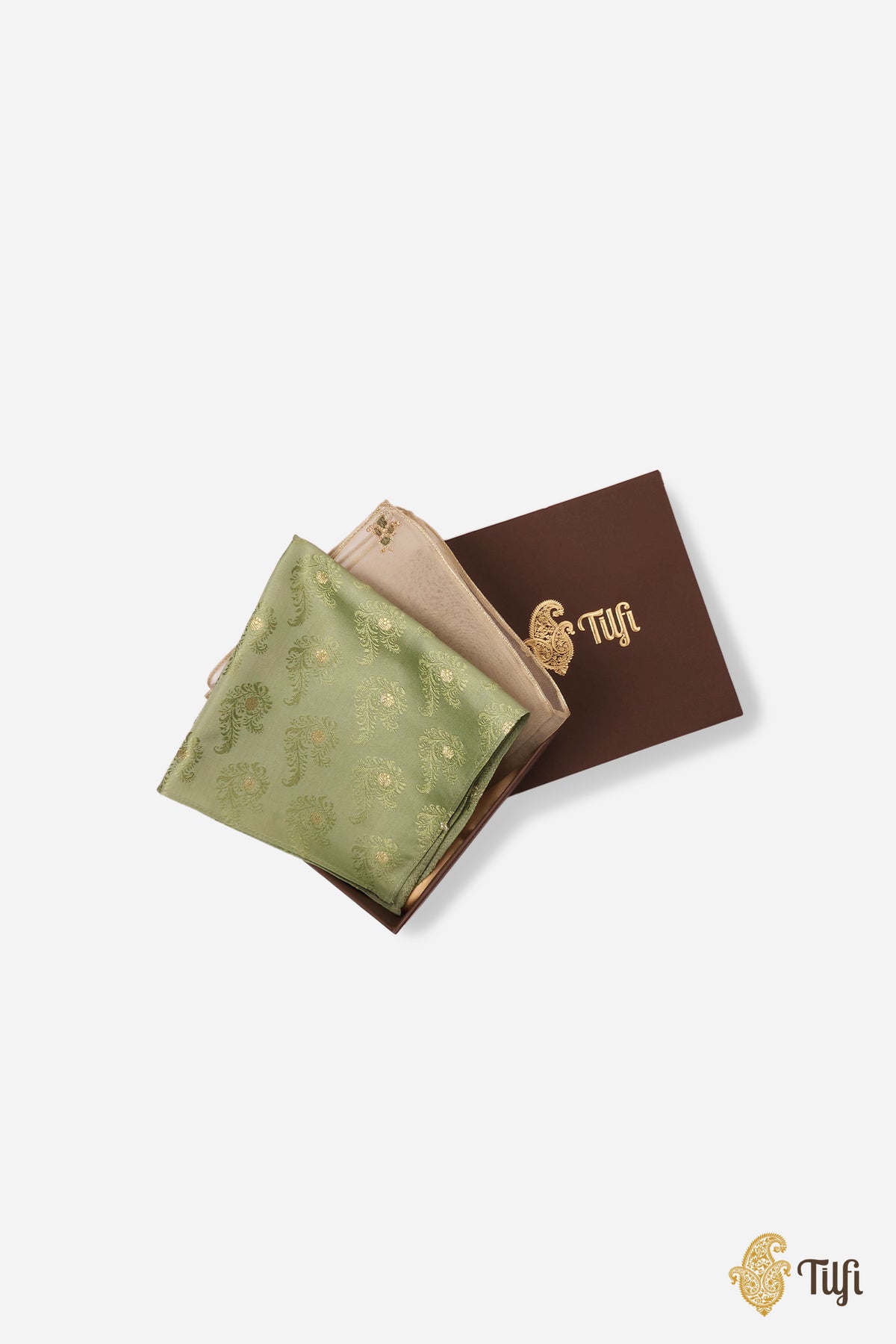 Green Pure Satin Silk Tanchoi Handwoven Pocket Square Set