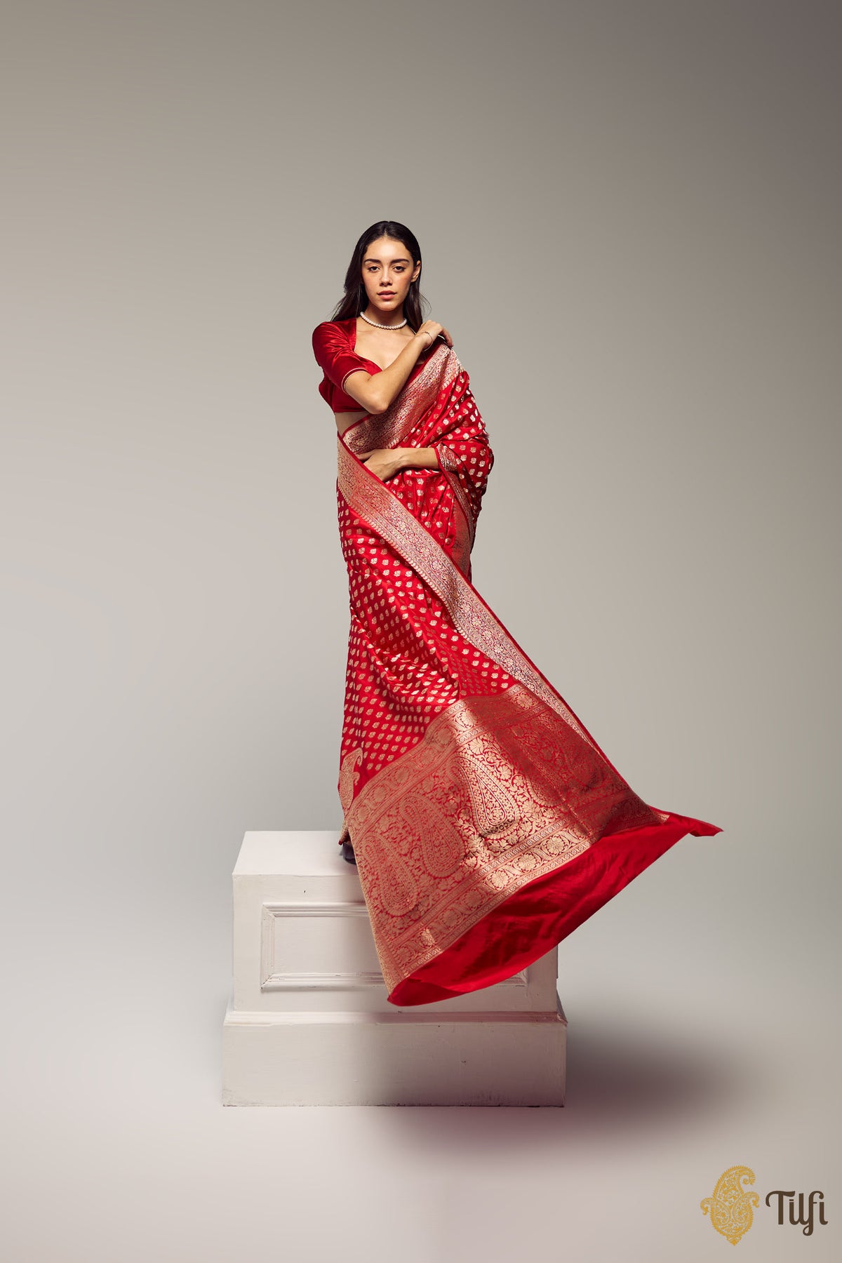 Pre-Order: &#39;Vidya&#39; Red Pure Katan Silk Banarasi Handloom Saree