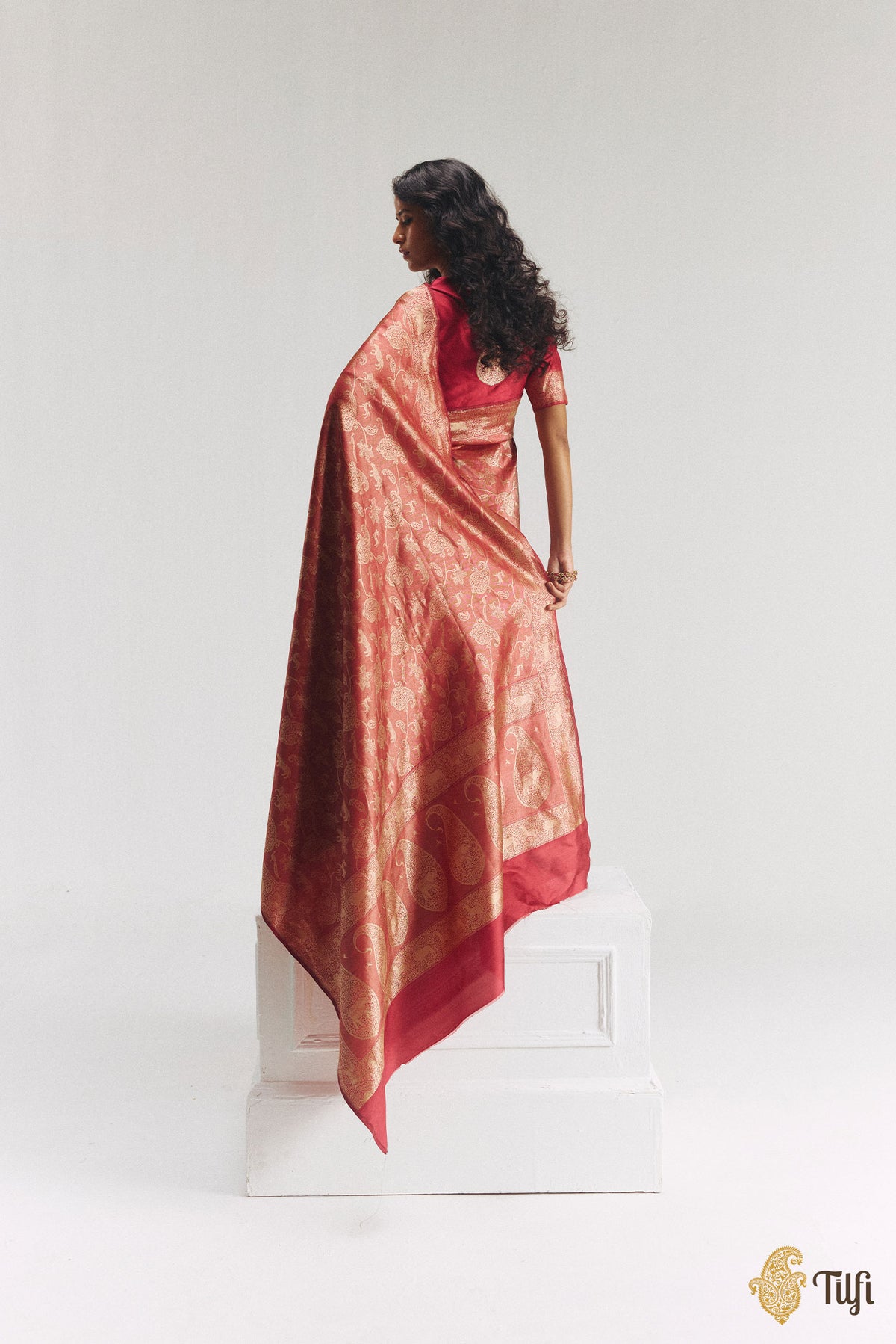 'Aranyika' Reddish Maroon Pure Katan Silk Banarasi Handloom Shikargah Saree
